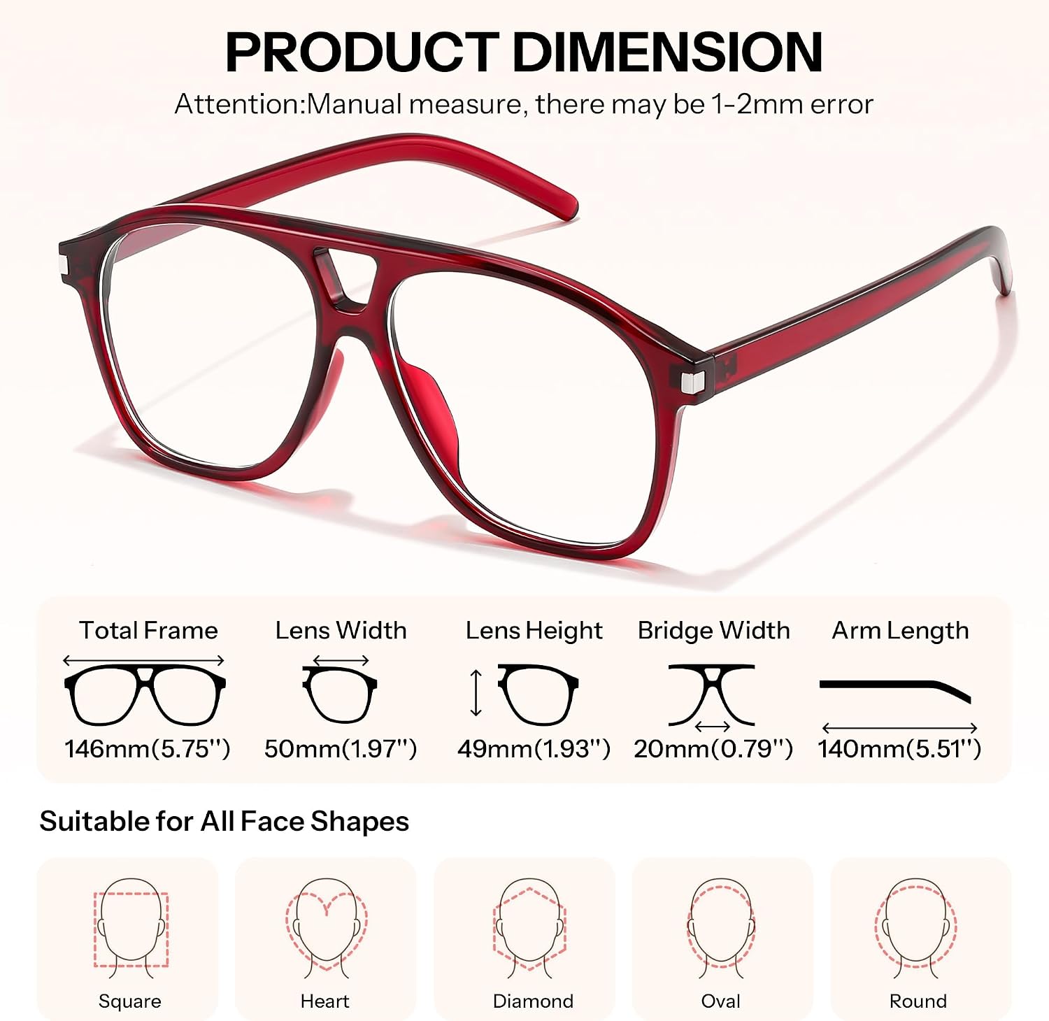 商品图片 18 | B0HCMPWV5X | FEISEDY Oversized Aviator Fashion Glasses for Women Men, Tortoise Trendy Eyeglasses, Retro Eyewear Frame for Daily Wear B0426