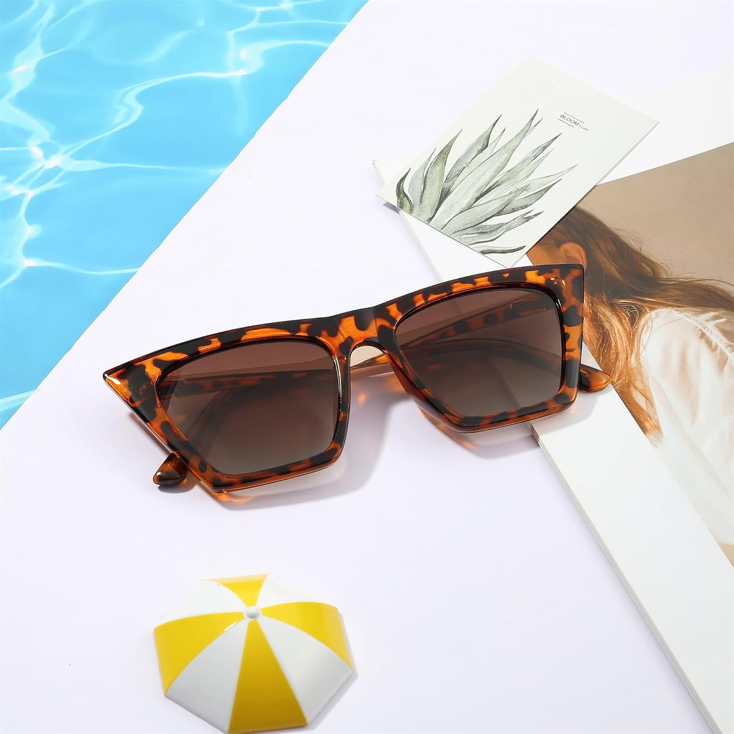 商品图片 6 | B0BY2ML713 | FEISEDY Vintage Square Polarized Cat Eye Sunglasses for Women Men Trendy Fashion Sunnies B2382