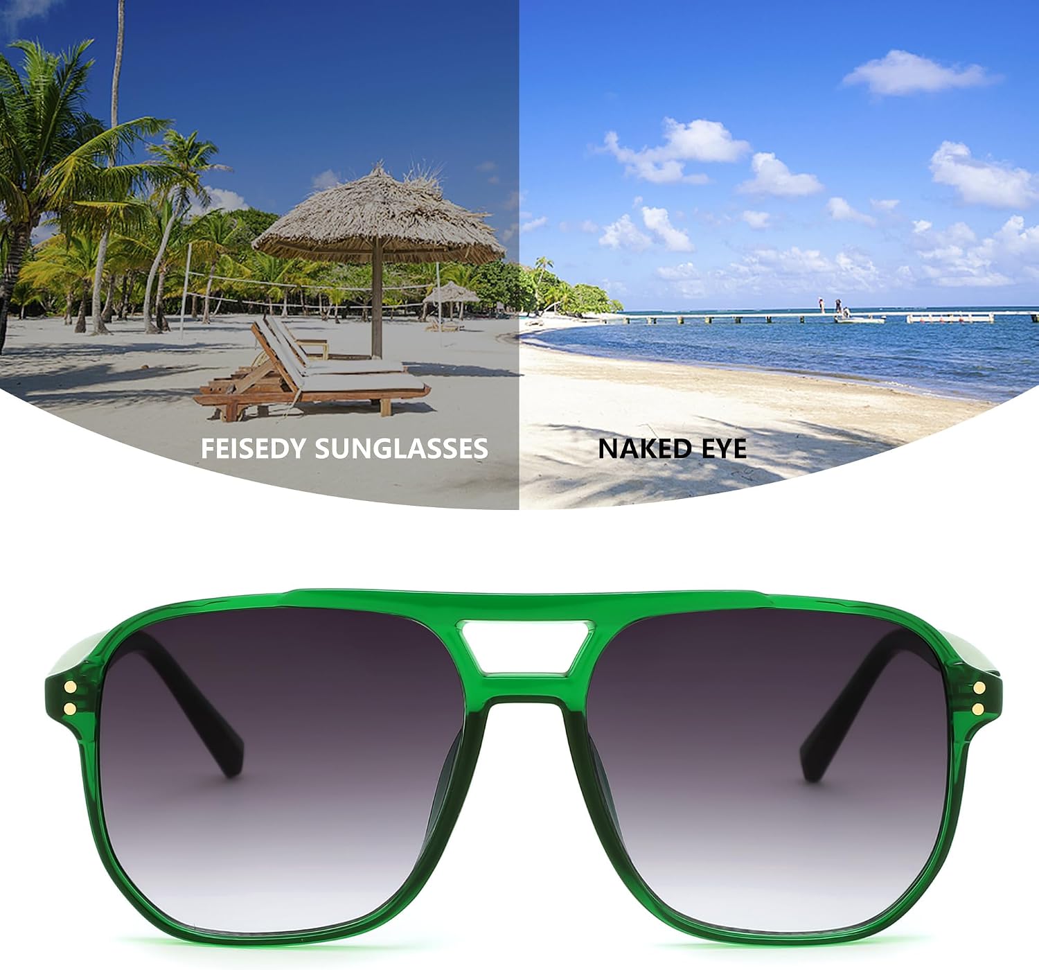 商品图片 98 | B09J8999GR | FEISEDY Retro Square Aviator Sunglasses Women Men 70s Vintage Trendy Plastic Frame Sun Glasses B2835