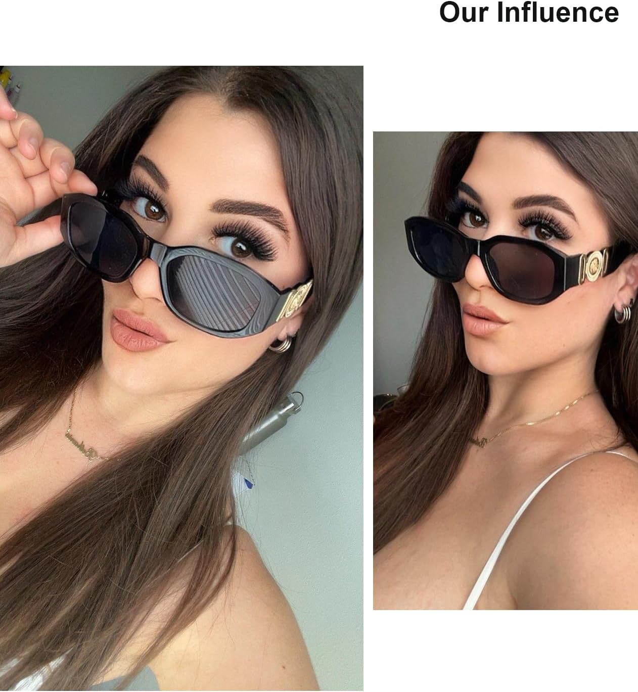 商品图片 4 | B0B5V7T75J | FEISEDY Retro Trendy Rectangle Sunglasses Women Men Narrow Shades B2322