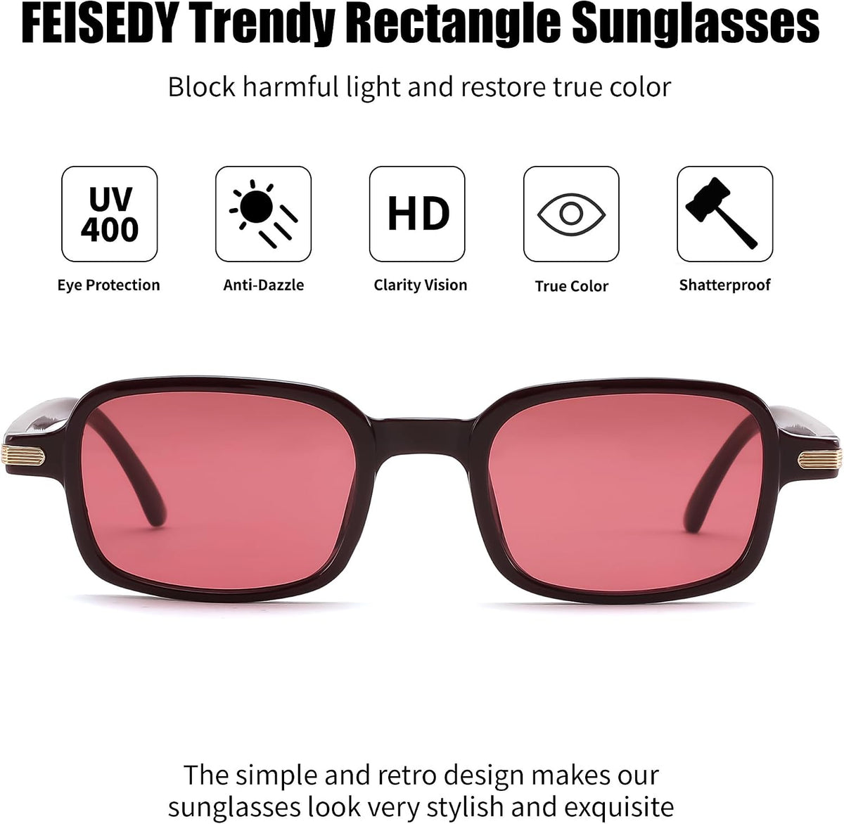ÉÌƷͼƬ 11 | B0H1B921MS | FEISEDY Trendy Rectangle Sunglasses Womens Mens Narrow Square Shades B0449