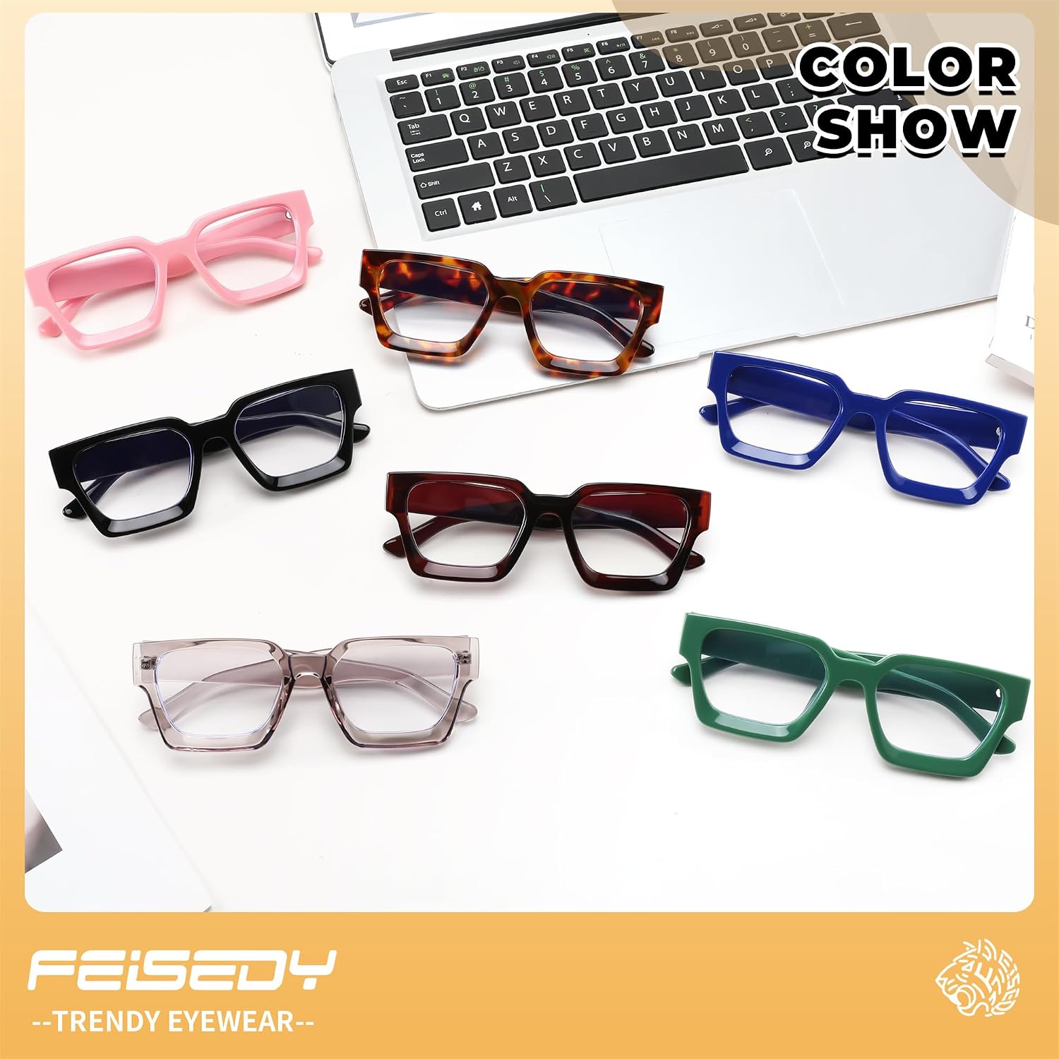 商品图片 7 | B0DXDYMMPM | FEISEDY Retro Blue Light Blocking Glasses for Women Men 90s Classic Rectangle Frame Thick Chic Computer Eyeglasses B2383R