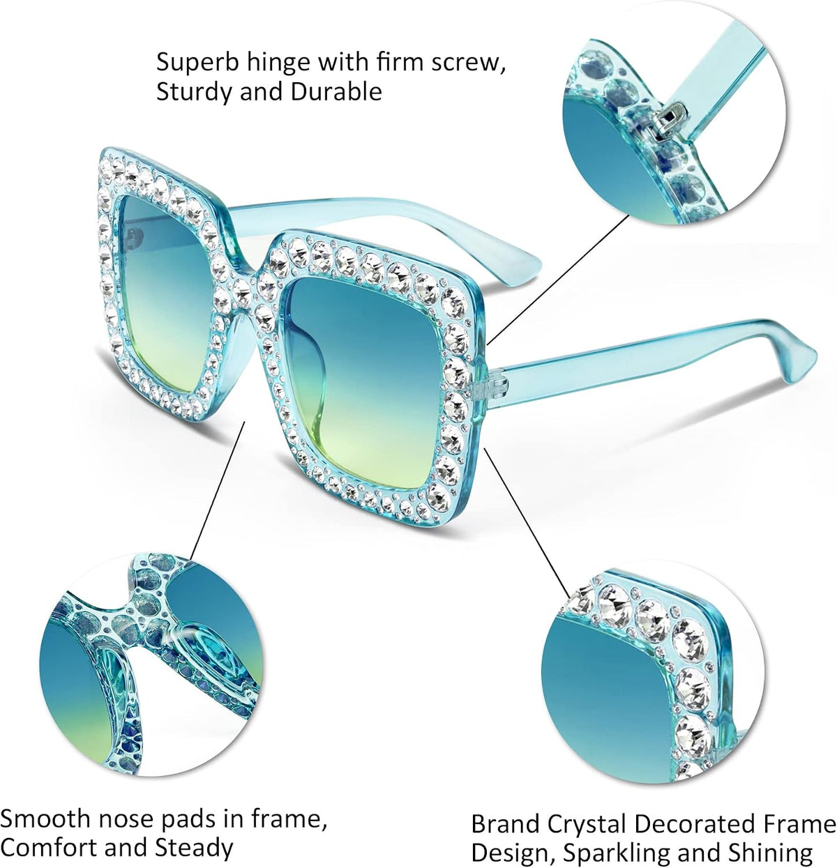 ÉÌƷͼƬ 35 | B077GMJCV8 | FEISEDY Women Sparkling Crystal Sunglasses Oversized Square Thick Frame B2283
