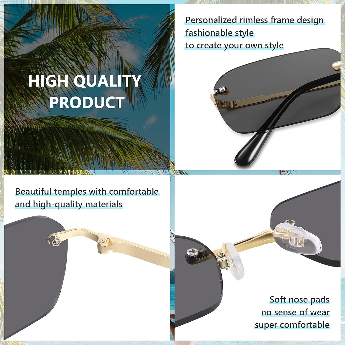 商品图片 29 | B0CY2Q4VW1 | FEISEDY Rimless Sunglasses Y2K Retro Small Narrow Rectangle Shades B2643