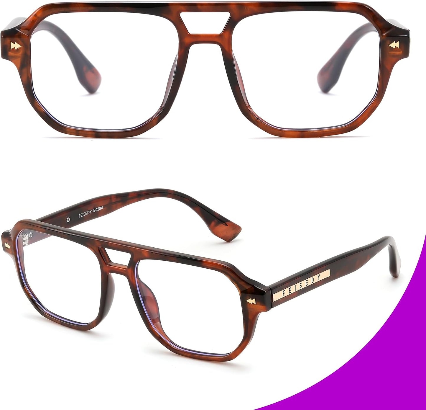 商品图片 9 | B0FHKFDMDZ | FEISEDY Aviator Blue Light Glasses for Men Women, Retro 70s Style Design TR90 Anti Glare Digital Eyestrain & Daily Wear B0284