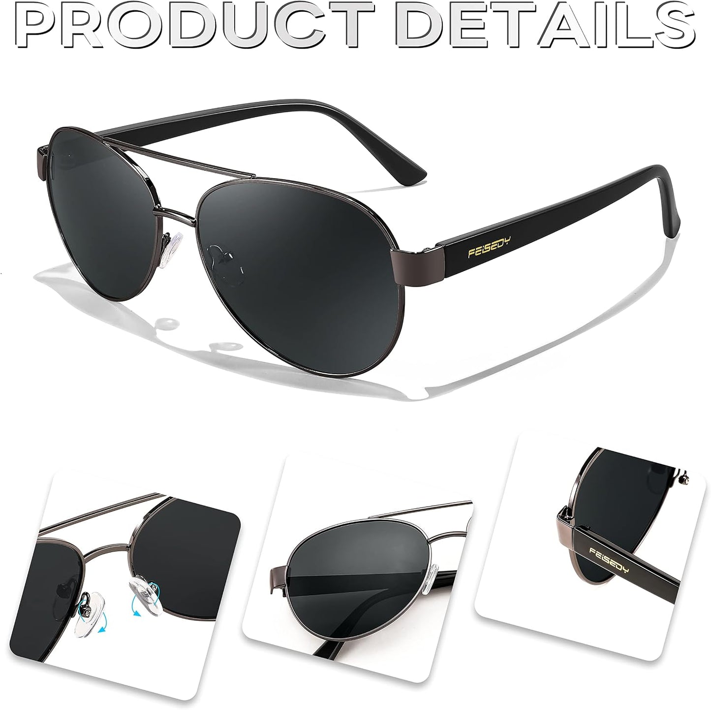 商品图片 35 | B0BXXC6Y74 | FEISEDY Classic Aviator Sunglasses for Women Pilot Polarized Sunglasses Men UV400 Protection for Driving Fishing Golf B4109