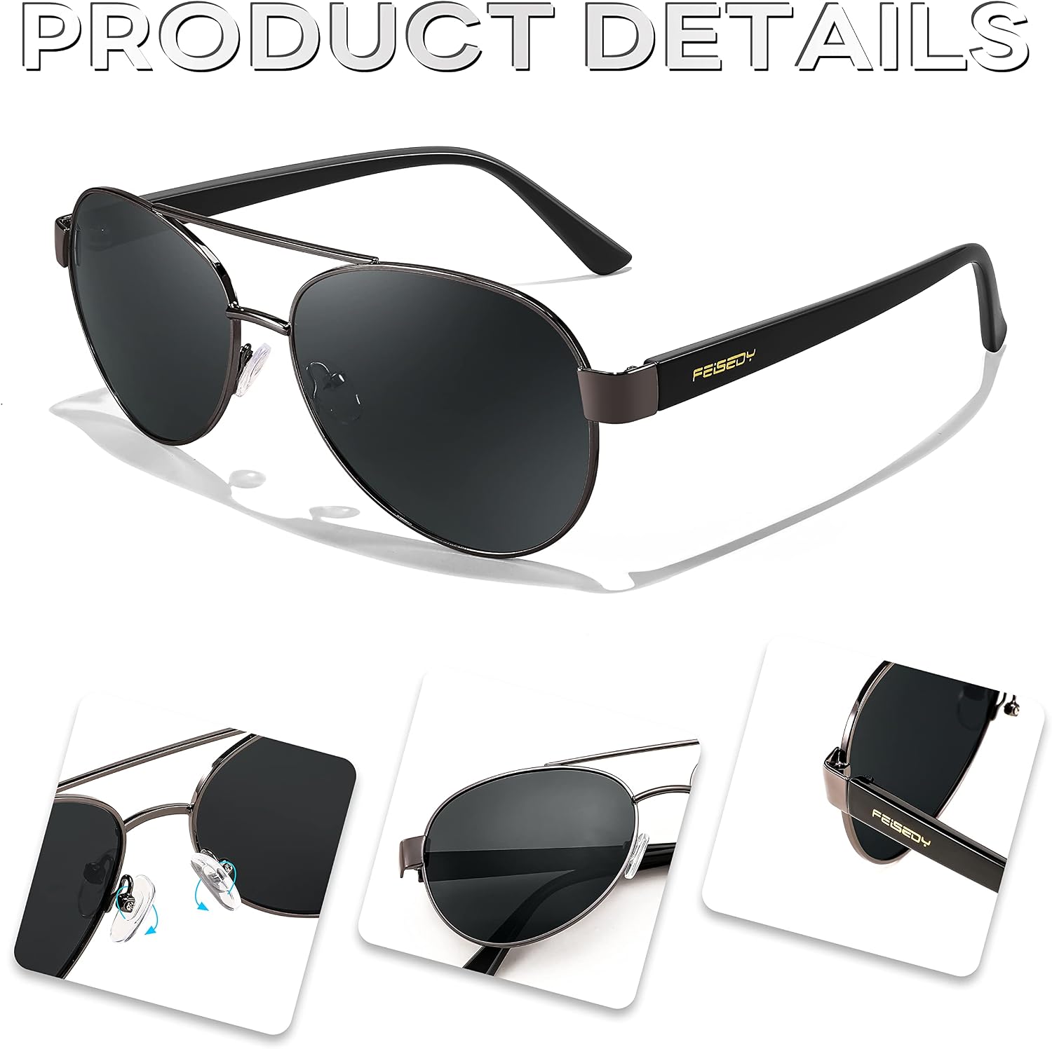商品图片 35 | B0BXXC6Y74 | FEISEDY Classic Aviator Sunglasses for Women Pilot Polarized Sunglasses Men UV400 Protection for Driving Fishing Golf B4109