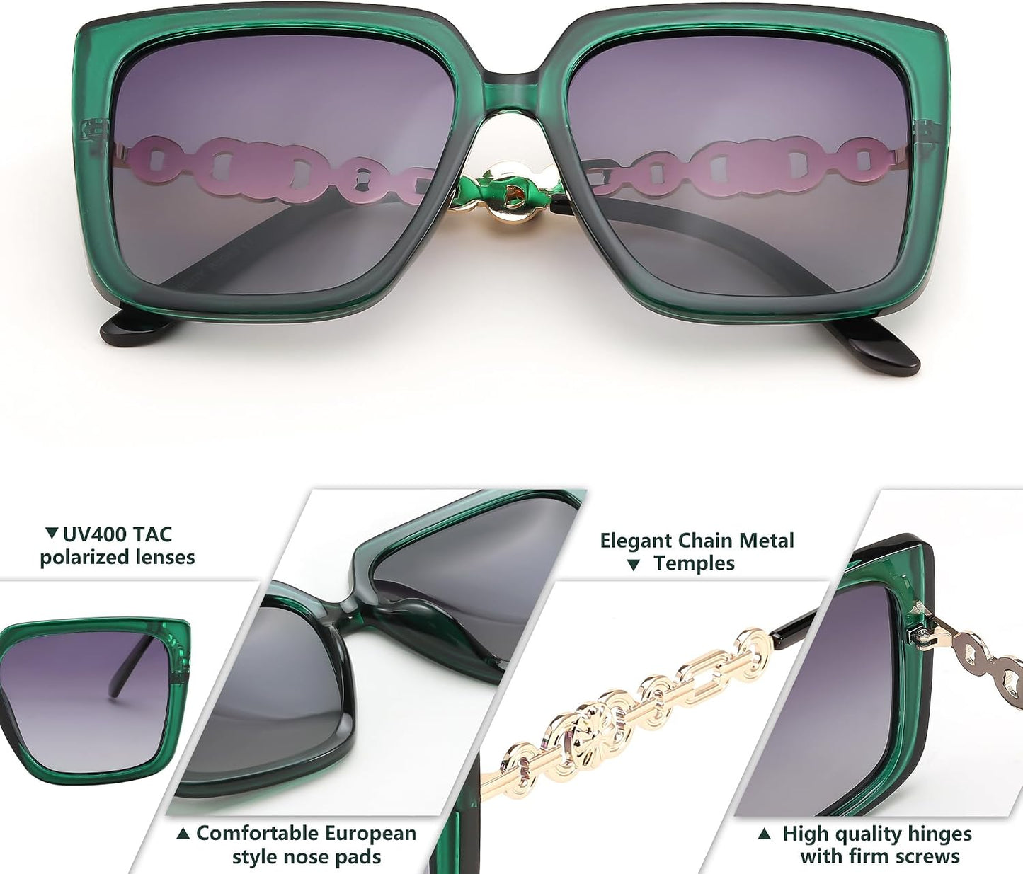 商品图片 25 | B08HVPGJW5 | FEISEDY Sunglasses Womens Trendy, Oversized Square Shades, Pearl Inlay Cat Eye Frame UV400 Protection B2625