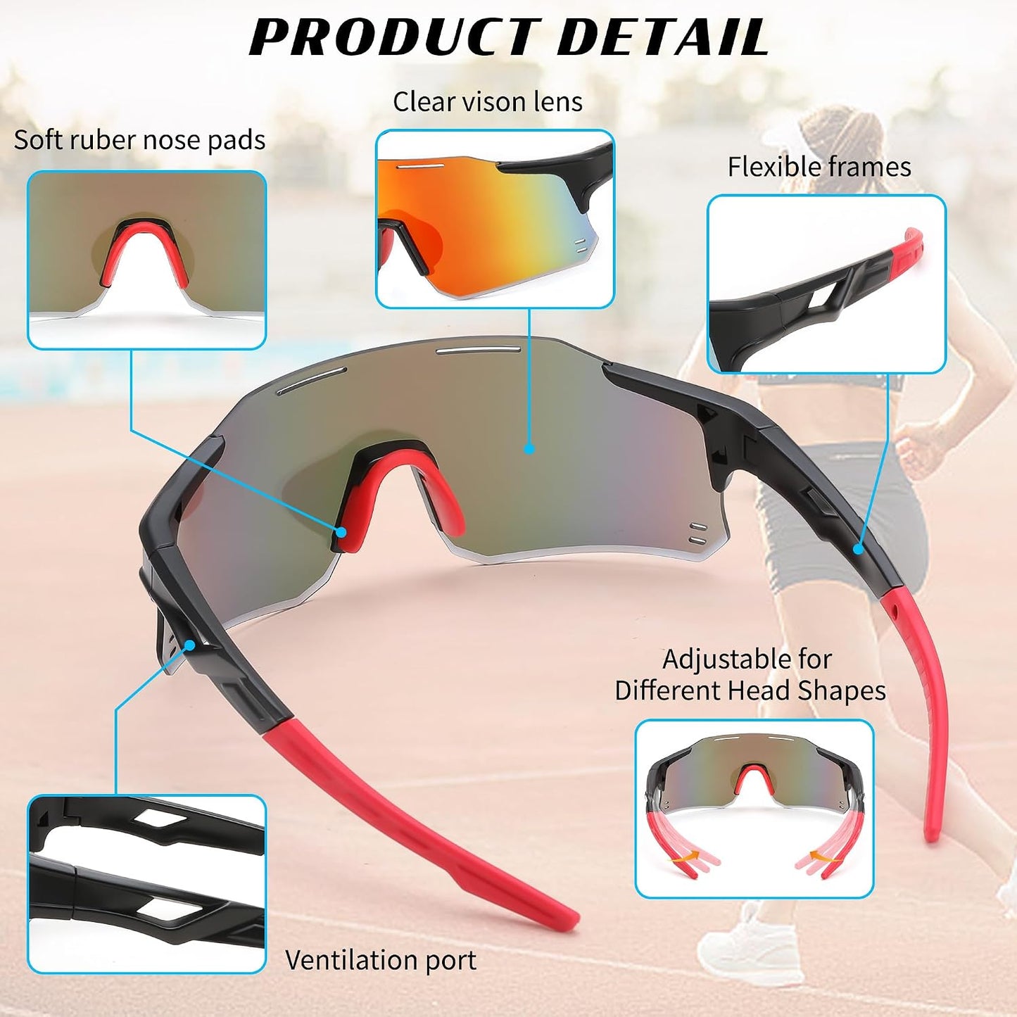 商品图片 39 | B0DB5PJ1BJ | FEISEDY Cycling Glasses Sports Sunglasses for Men Women, Youth Kids Baseball Softball Running Sunglasses B0223