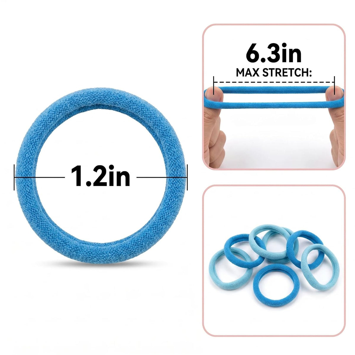 商品图片 3 | B0GZK8K695 | 50PCS No Damage Blue Hair Ties for Girls Women, Seamless Soft Elastic Hair Bands, Ponytail Holders for All Hair Types