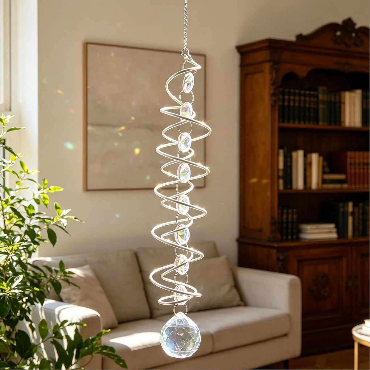 商品图片 3 | B0GZVH6566 | Clear Crystal Sun Catcher Spiral Wind Spinner, Hanging Rainbow Maker Prism for Window Home Garden Decor