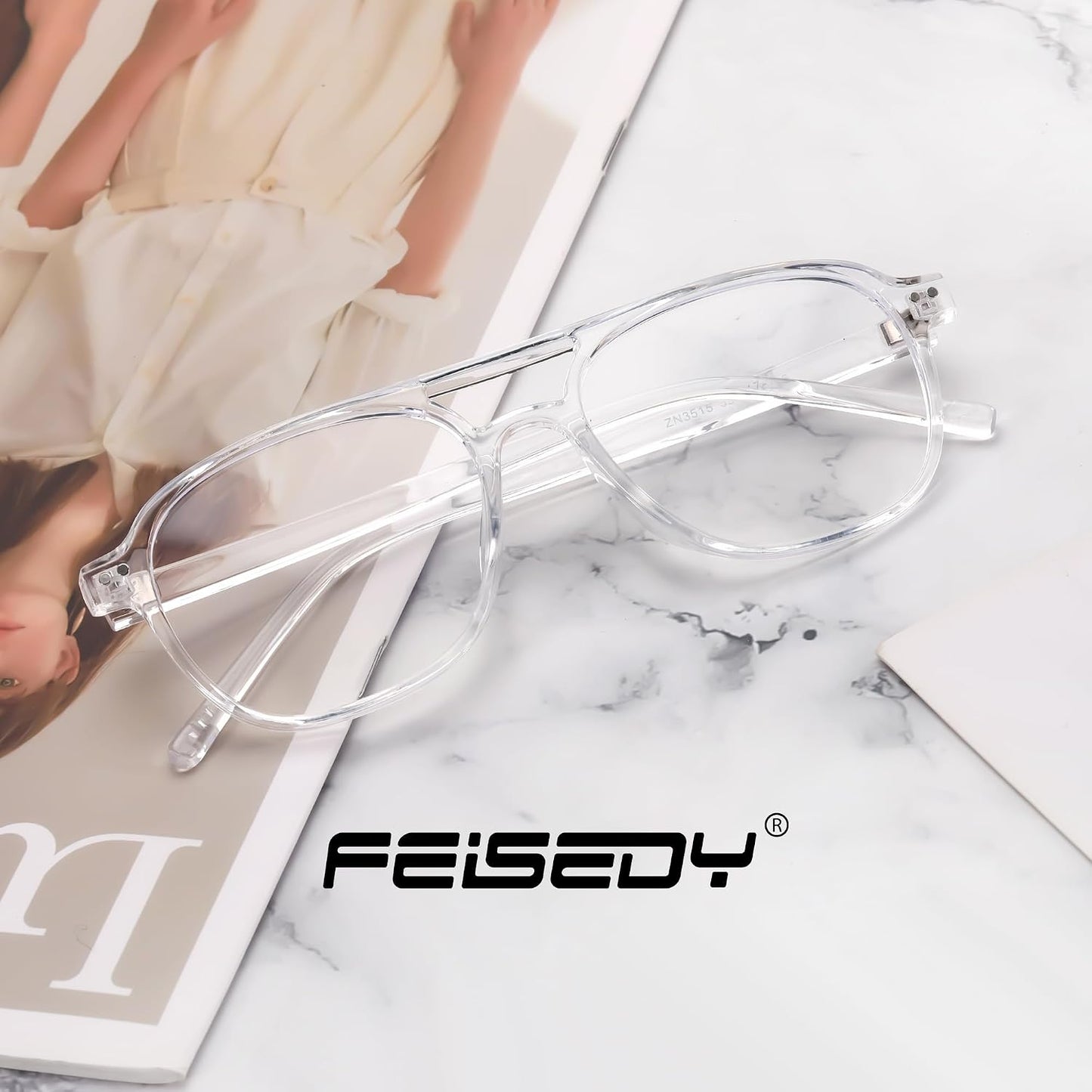商品图片 13 | B0CY2LFJP7 | FEISEDY Blue Light Blocking Glasses Women Men Square Computer Lightweight Pilot Glasses Anti Eyestrain & UV Glare B0141