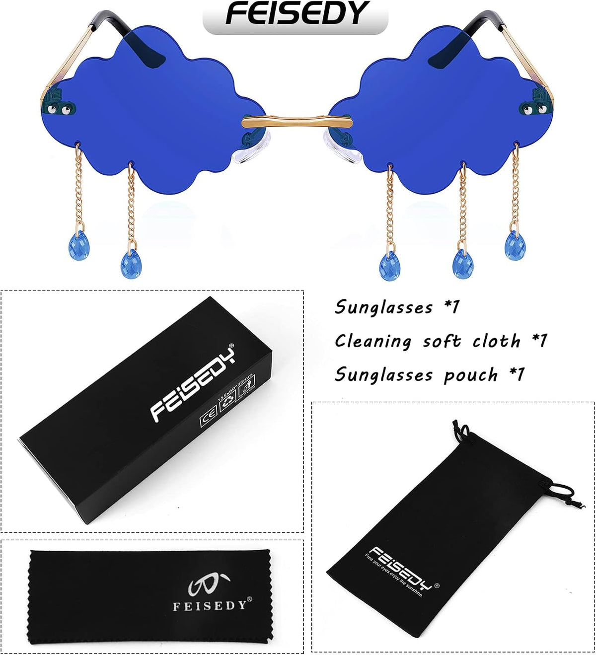 ÉÌƷͼƬ 22 | B09K7C4FB7 | FEISEDY Retro Dripping Cloud Shaped Tassel Sunglasses Rimless Women Funny Party Disco Eyewear B2834