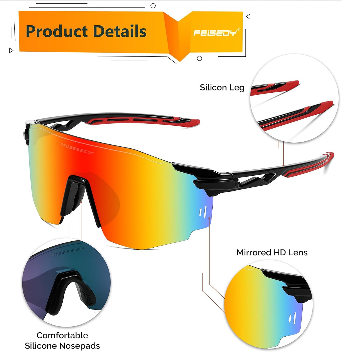 ÉÌƷͼƬ 21 | B0CYZM95KC | FEISEDY Rimless Sports Sunglasses for Men Women Tr90 Frame for Cycling Fishing Running B0116