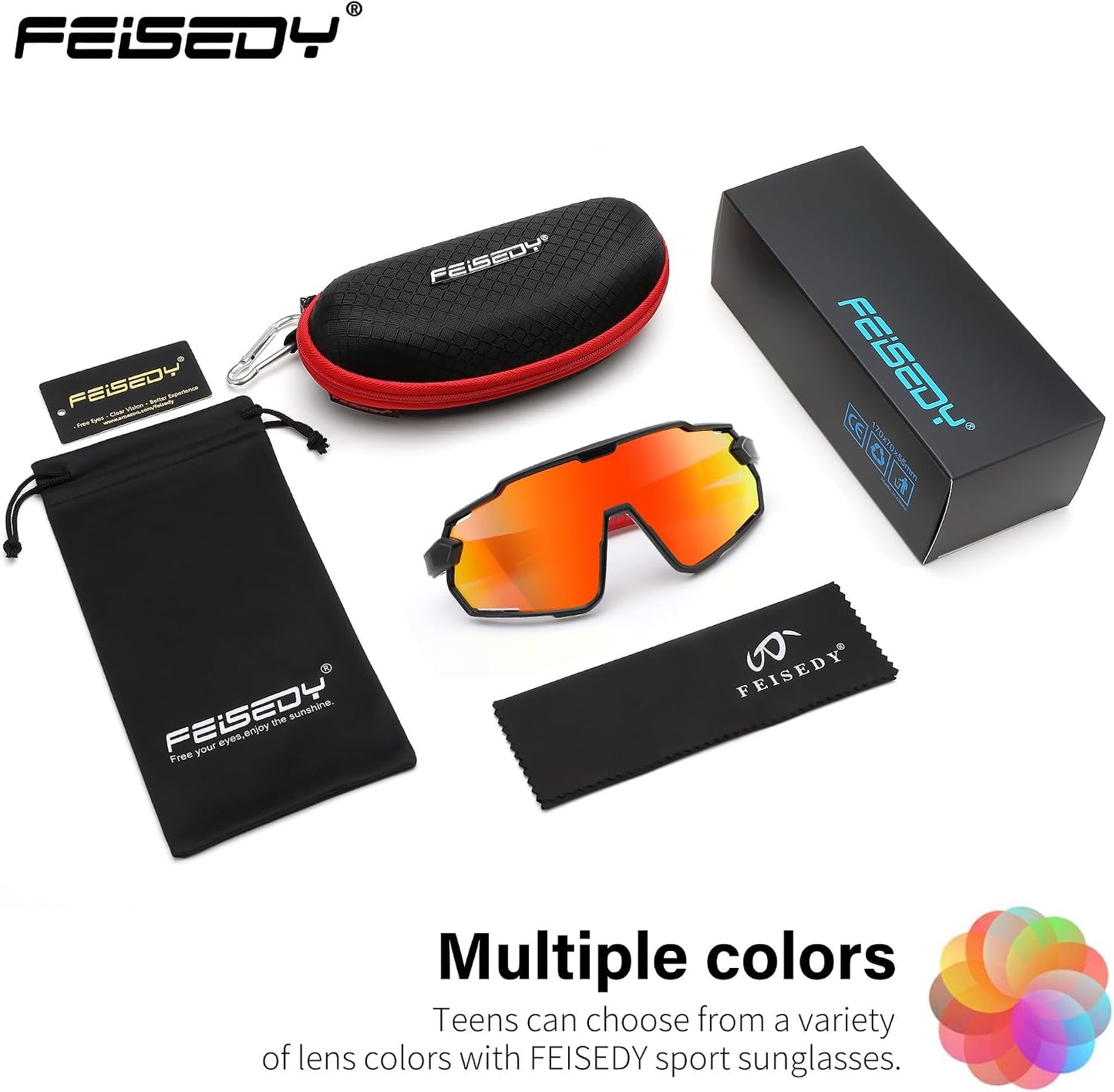 商品图片 19 | B0D6XZ67Q2 | FEISEDY Kids Teens Baseball Polarized Sunglasses Lightweight Frame UV400 Sports Cycling Shades for Boys Girls B0190