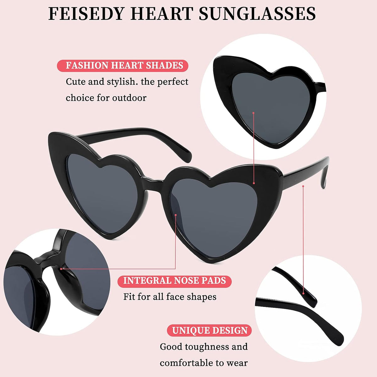 ÉÌƷͼƬ 23 | B08K4J65LX | FEISEDY Vintage Heart Shaped Sunglasses Women Stylish Love Eyeglasses B2421-P1
