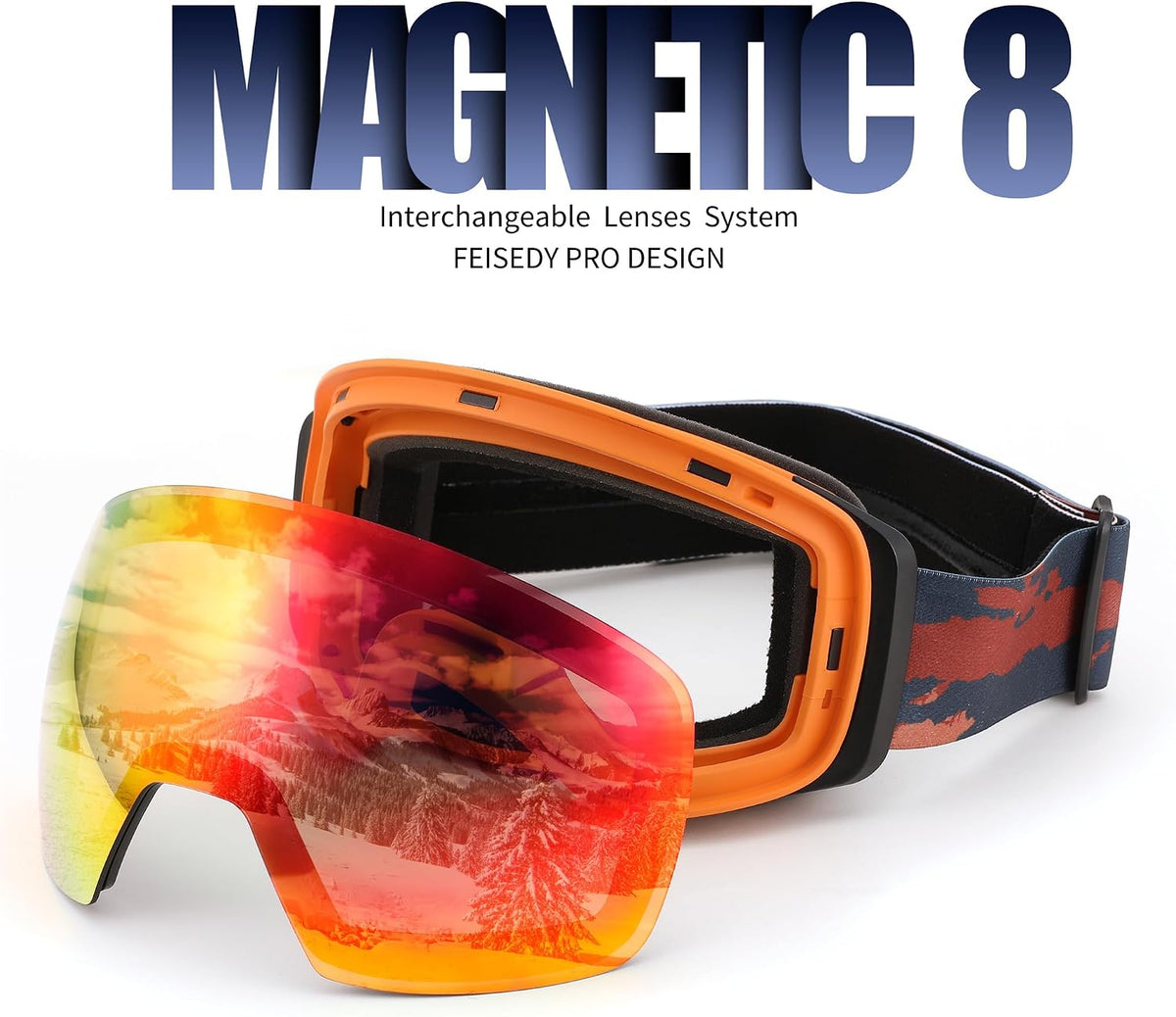 商品图片 27 | B0CD3JFB1C | FEISEDY Magnetic Ski Goggles for Men Women Youth Frameless Snow Goggles 100% UV Protection Snowboard Goggles B0020