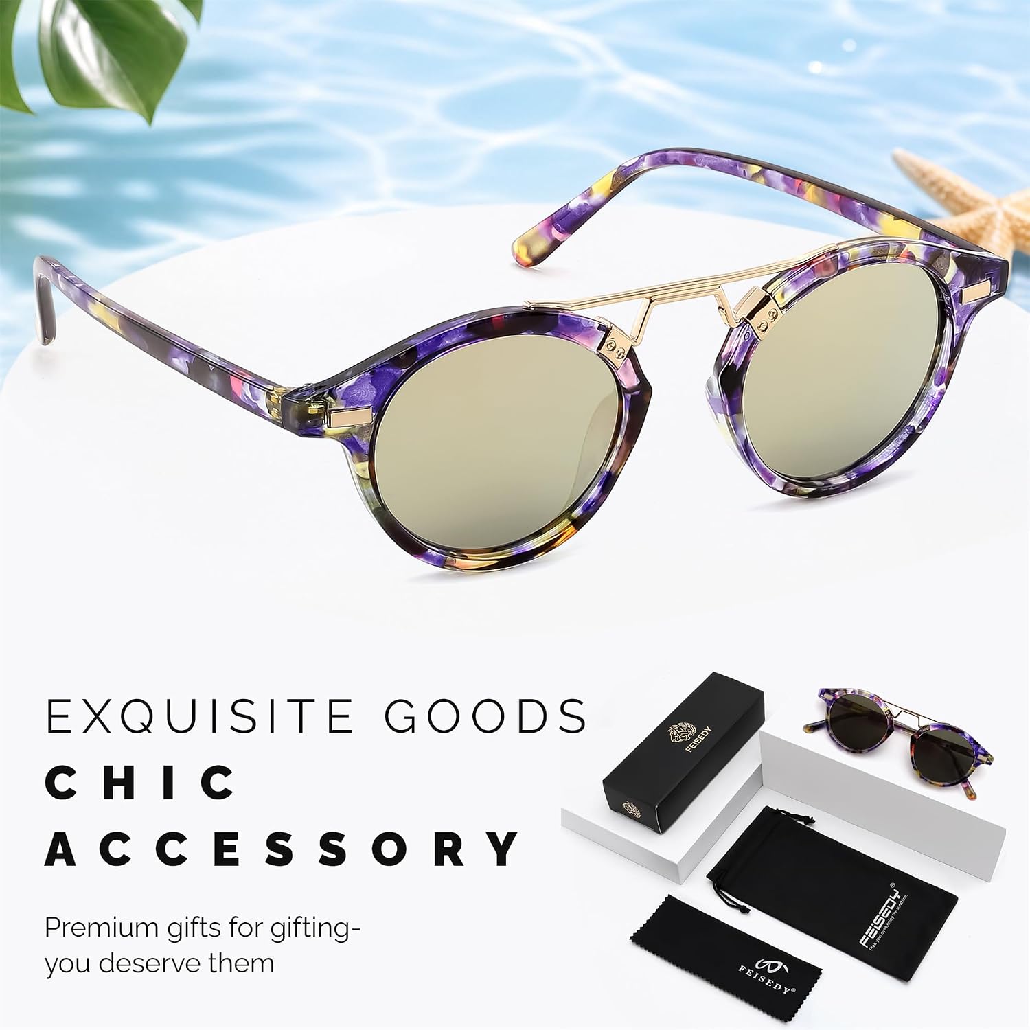 商品图片 16 | B0GX62YR7C | FEISEDY Retro Round Metal Brow Sunglasses for Women for Small Face B0427