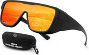 Matte Black Frame & Orange Yellow Mirror Lenses / 133 Millimeters | B0H2Z51MRH | FEISEDY Fit Over Glasses Polarized Sunglasses for Men Women B0456