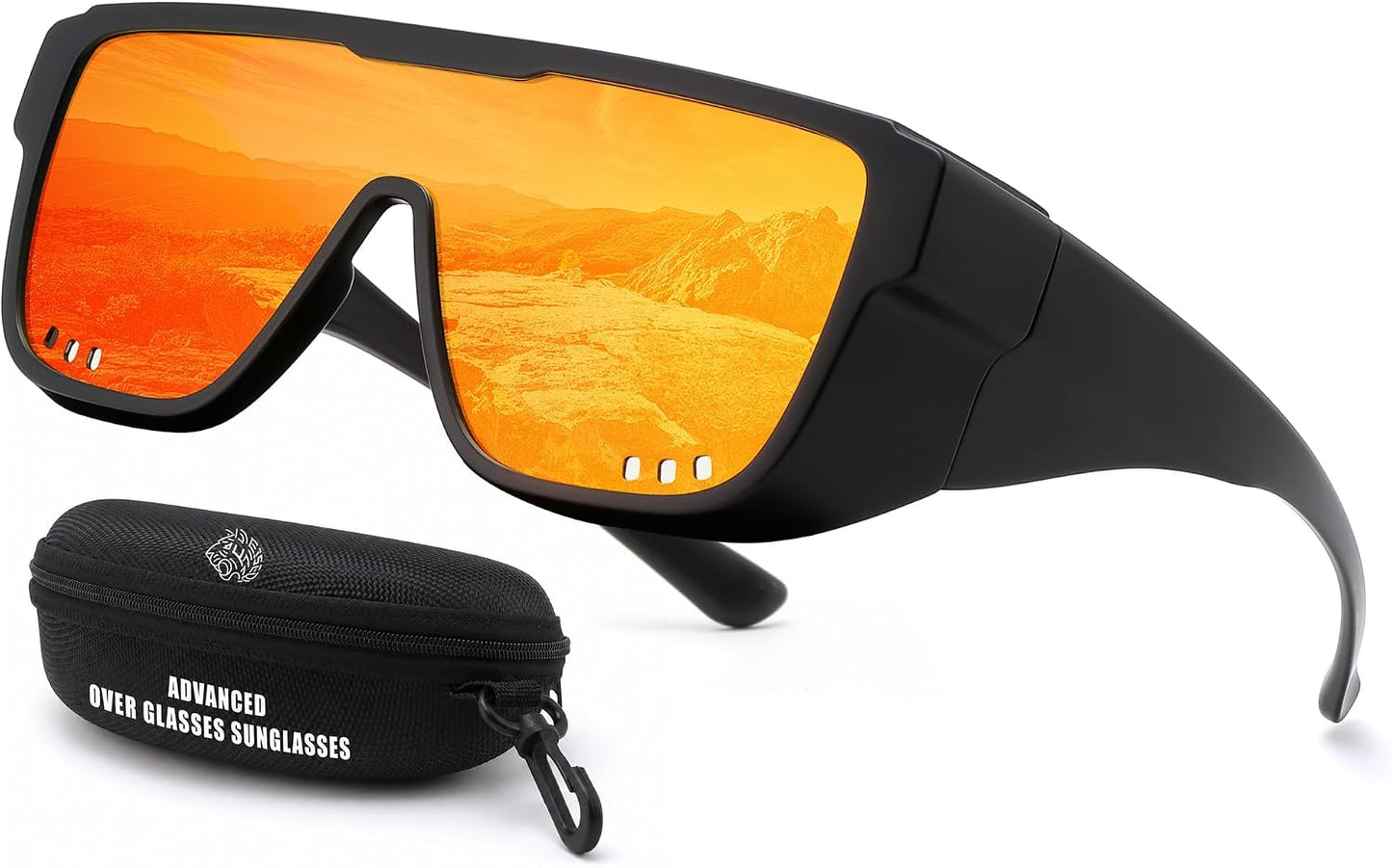 Matte Black Frame & Orange Yellow Mirror Lenses / 133 Millimeters | B0H2Z51MRH | FEISEDY Fit Over Glasses Polarized Sunglasses for Men Women B0456