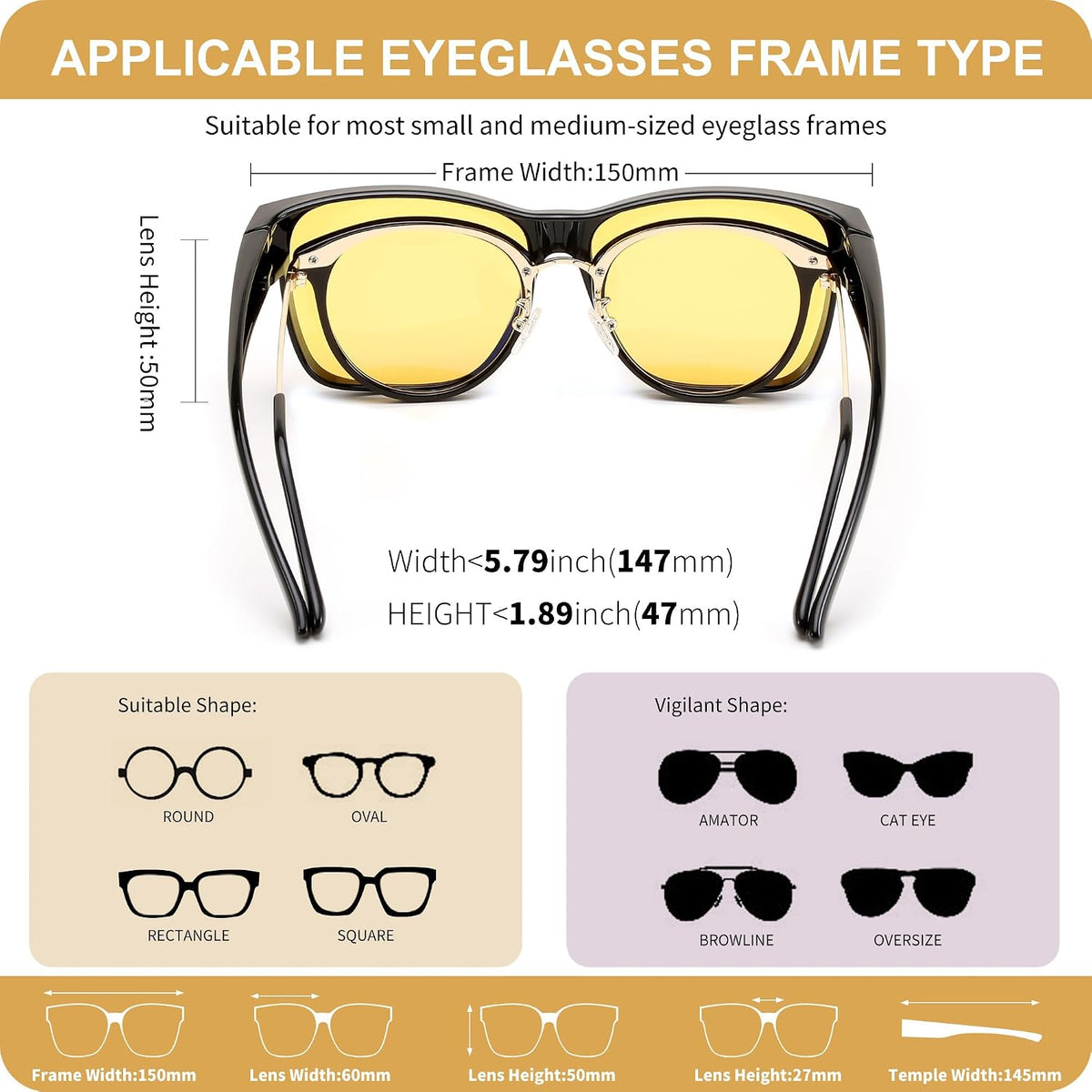ÉÌƷͼƬ 5 | B0DJS7NVNT | FEISEDY Night Vision Driving Glasses Anti Glare Fit Over Glasses for Men Women Polarized Nighttime B0250