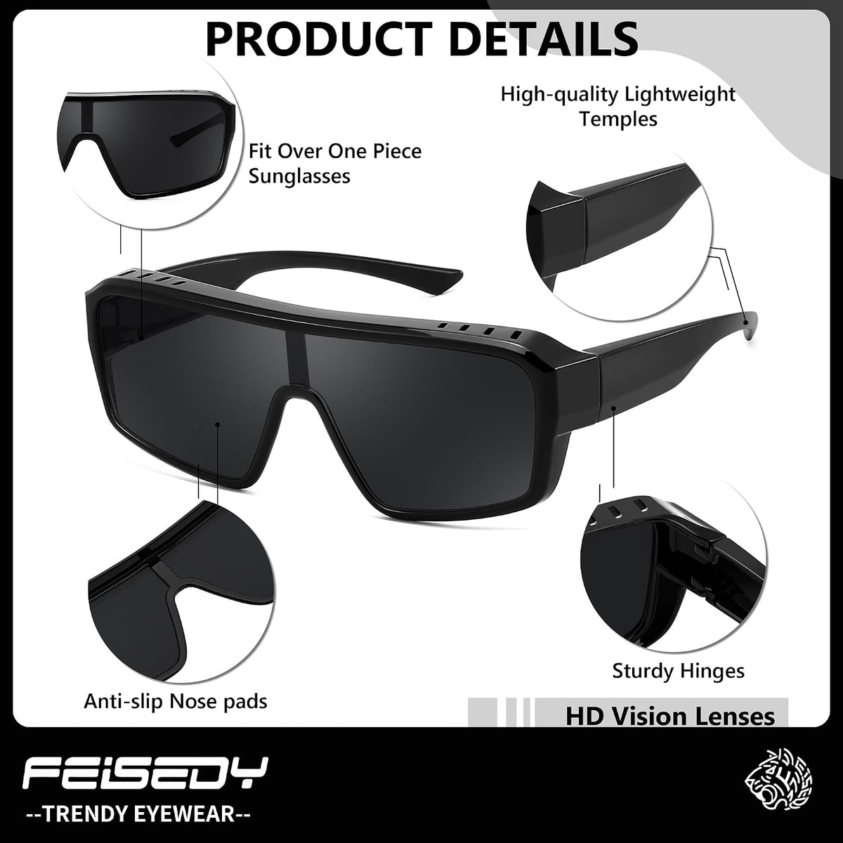 ÉÌƷͼƬ 10 | B0FWBV3SMZ | FEISEDY Oversized Square Fit Over Glasses Sunglasses for Men Women B0332