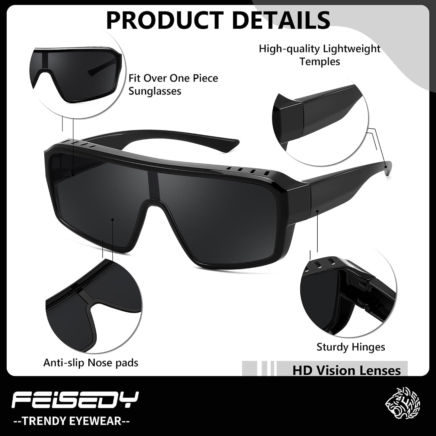 商品图片 10 | B0FWBV3SMZ | FEISEDY Oversized Square Fit Over Glasses Sunglasses for Men Women B0332