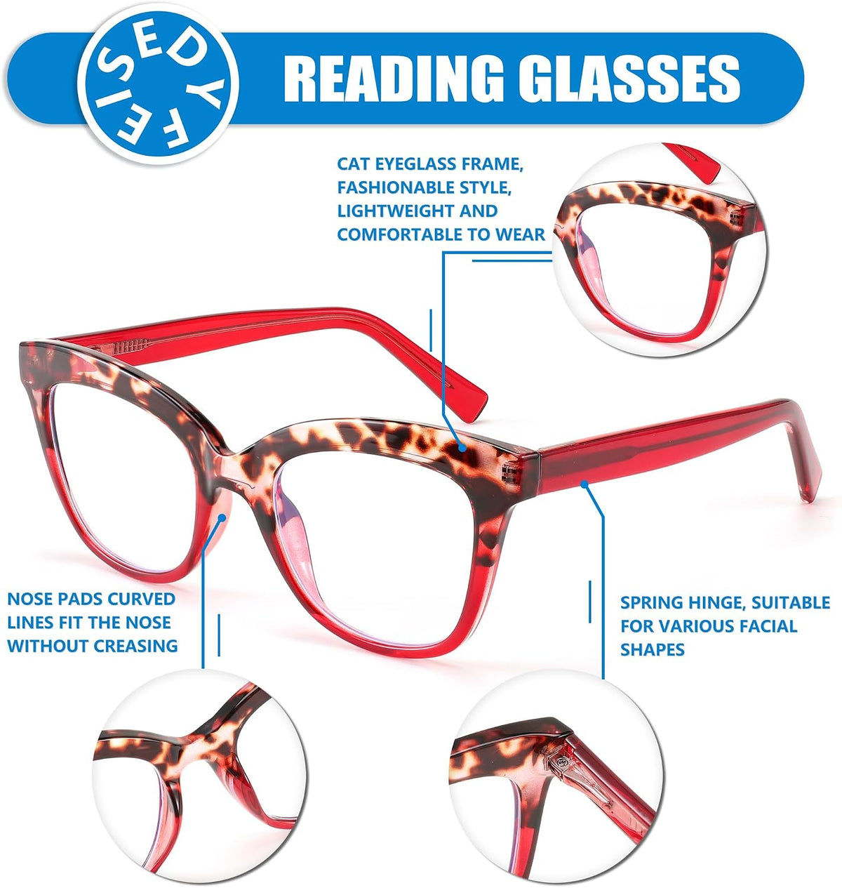 ÉÌƷͼƬ 27 | B0CNGMZZZX | FEISEDY Retro Square Reading Glasses Anti Glare Digital Blue Light Blocking Eyestrain for Women Reader B0058