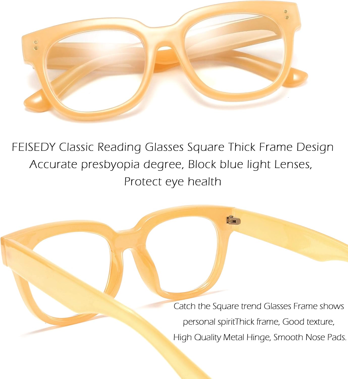 商品图片 18 | B0DBQFZT73 | FEISEDY Retro Square Thick Big Frame Blue Light Blocking Reading Glasses Anti Glare Digital Eyestrain Reader B2523
