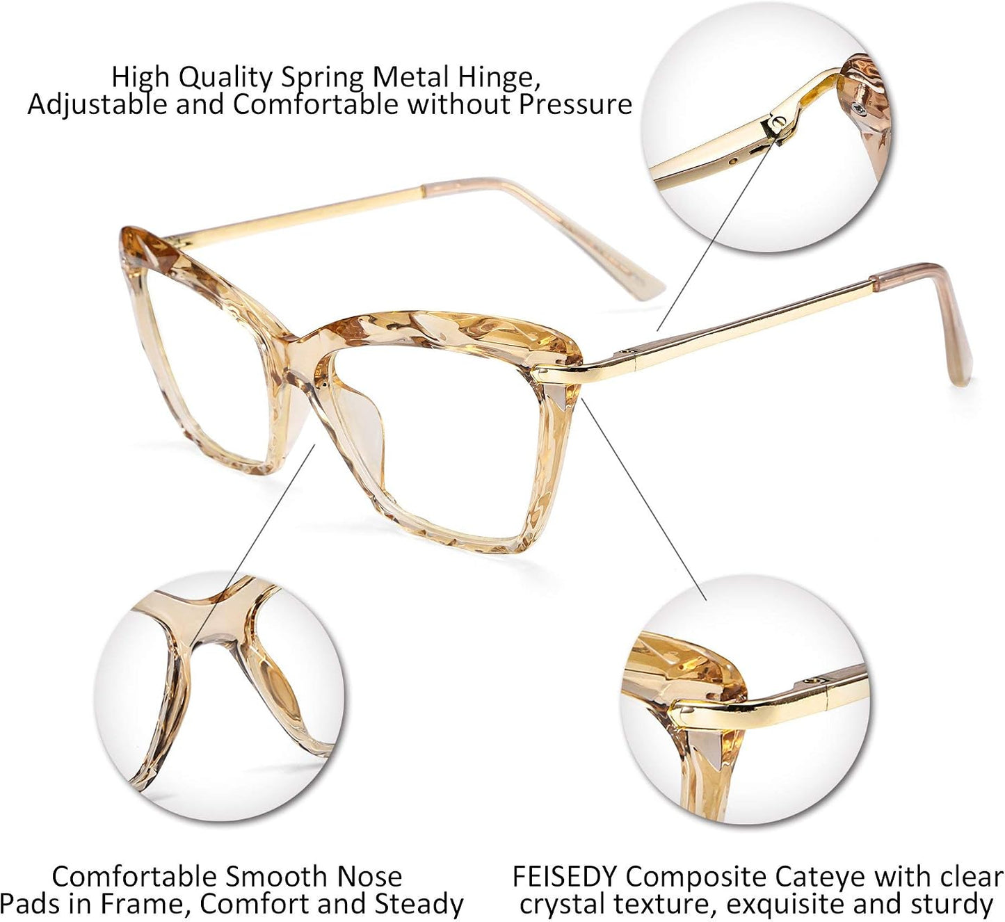 商品图片 23 | B07FR6SSY6 | FEISEDY Cat Eye Glasses Frame Clear Lenses Lightweight Eyewear for Women B2440