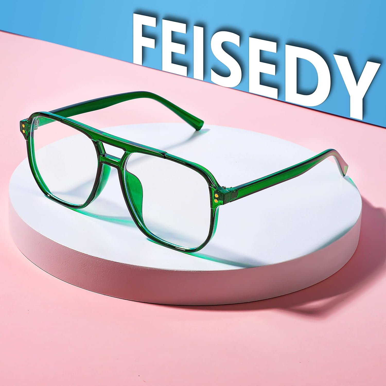 商品图片 16 | B0FWXP3HKW | FEISEDY Fashion Aviator Blue Light Reading Glasses for Woman Men B0318 | Square Pilot Computer Glasses, Anti Eyestrain Glare Readers