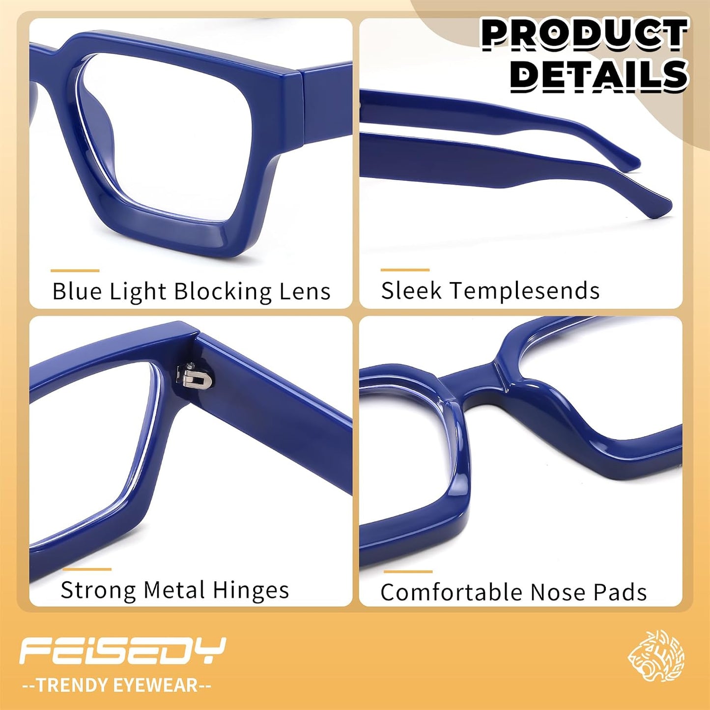 商品图片 35 | B0DXDYMMPM | FEISEDY Retro Blue Light Blocking Glasses for Women Men 90s Classic Rectangle Frame Thick Chic Computer Eyeglasses B2383R