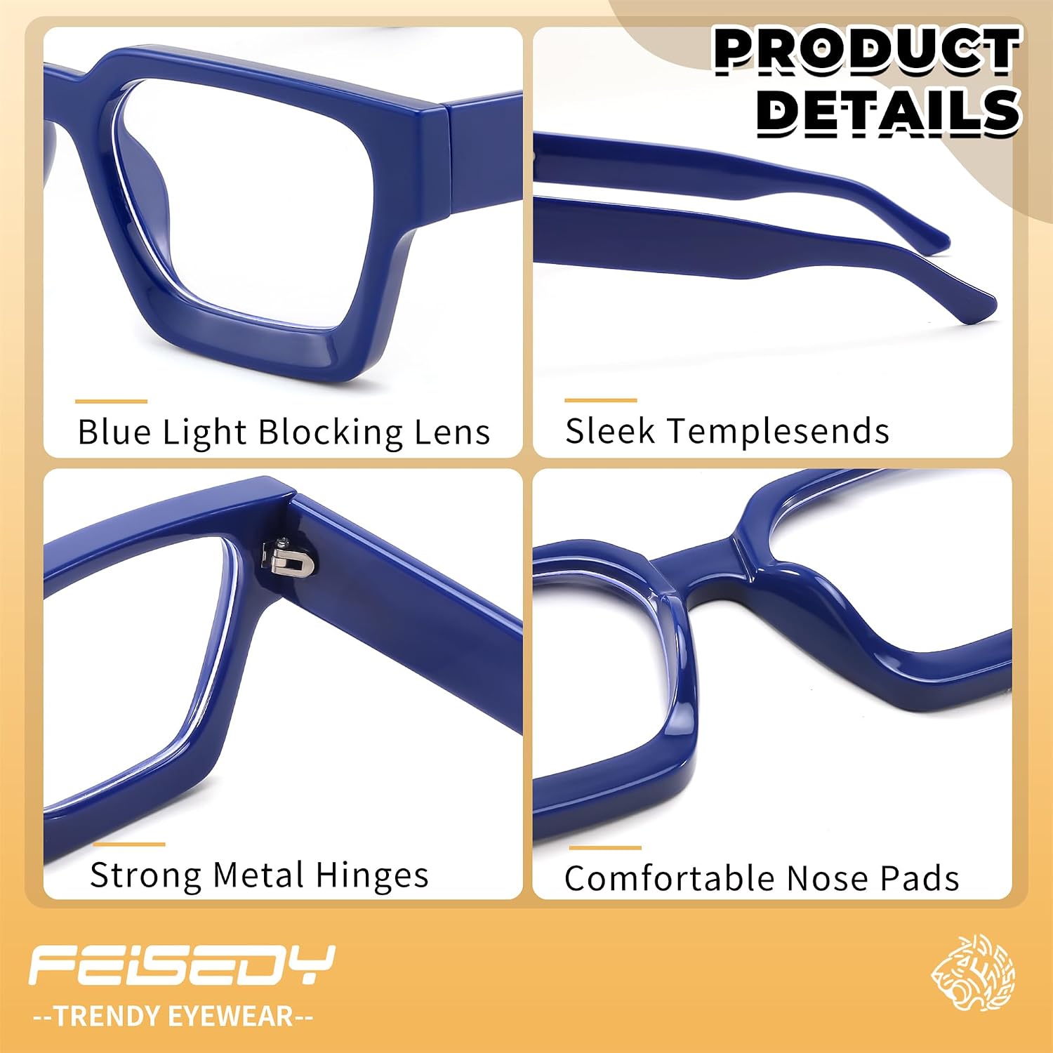 商品图片 35 | B0DXDYMMPM | FEISEDY Retro Blue Light Blocking Glasses for Women Men 90s Classic Rectangle Frame Thick Chic Computer Eyeglasses B2383R