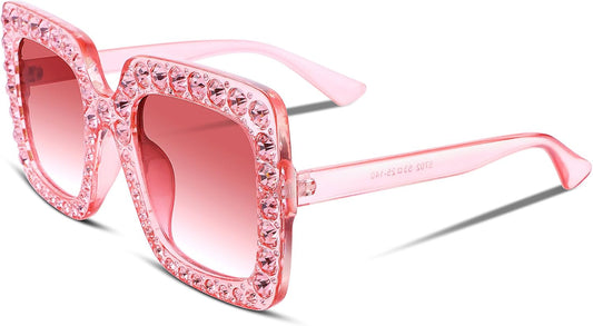 1 Gradient Pink / 51 Millimeters | B077GMJCV8 | FEISEDY Women Sparkling Crystal Sunglasses Oversized Square Thick Frame B2283