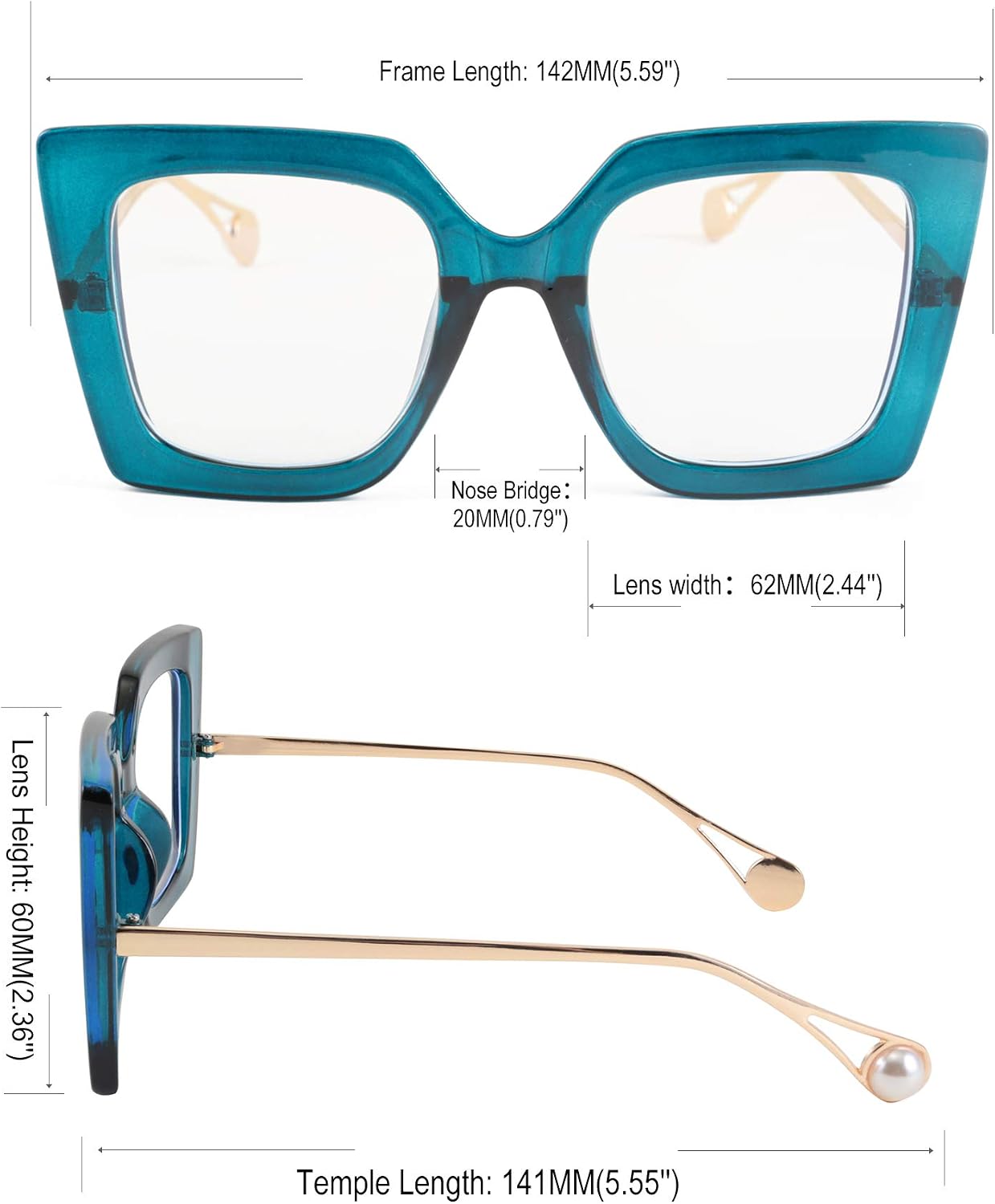 商品图片 19 | B08DF5QRXC | FEISEDY Oversized Square Blue Light Blocking Glasses Eye Strain Glare Pearl Inlay Arm Cat Eye Fashion Eyewear B2639
