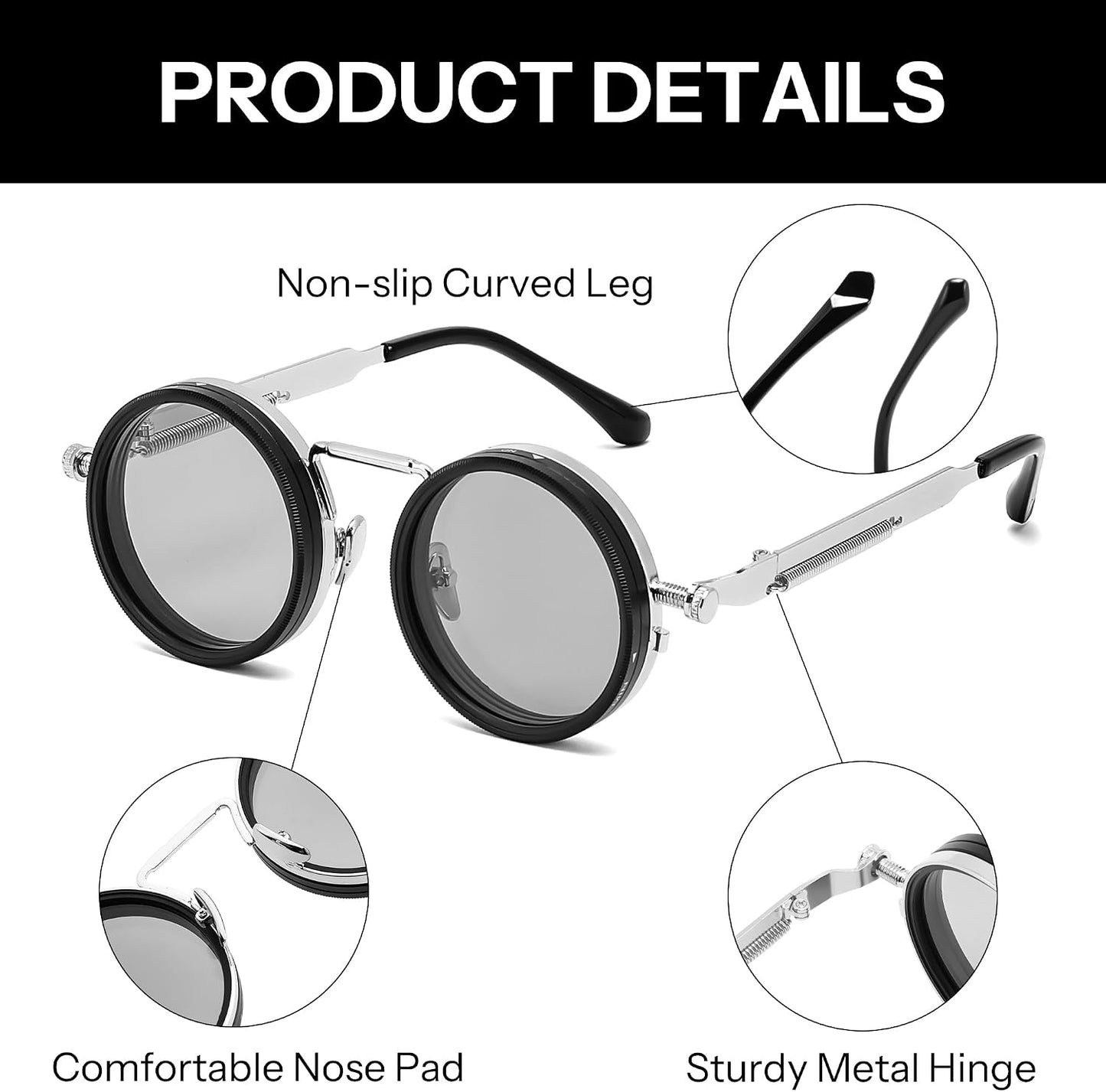 商品图片 12 | B0FK1DDVSV | FEISEDY Adjustable Sunglasses Polarized Men, Round Metal ND Filter B1400