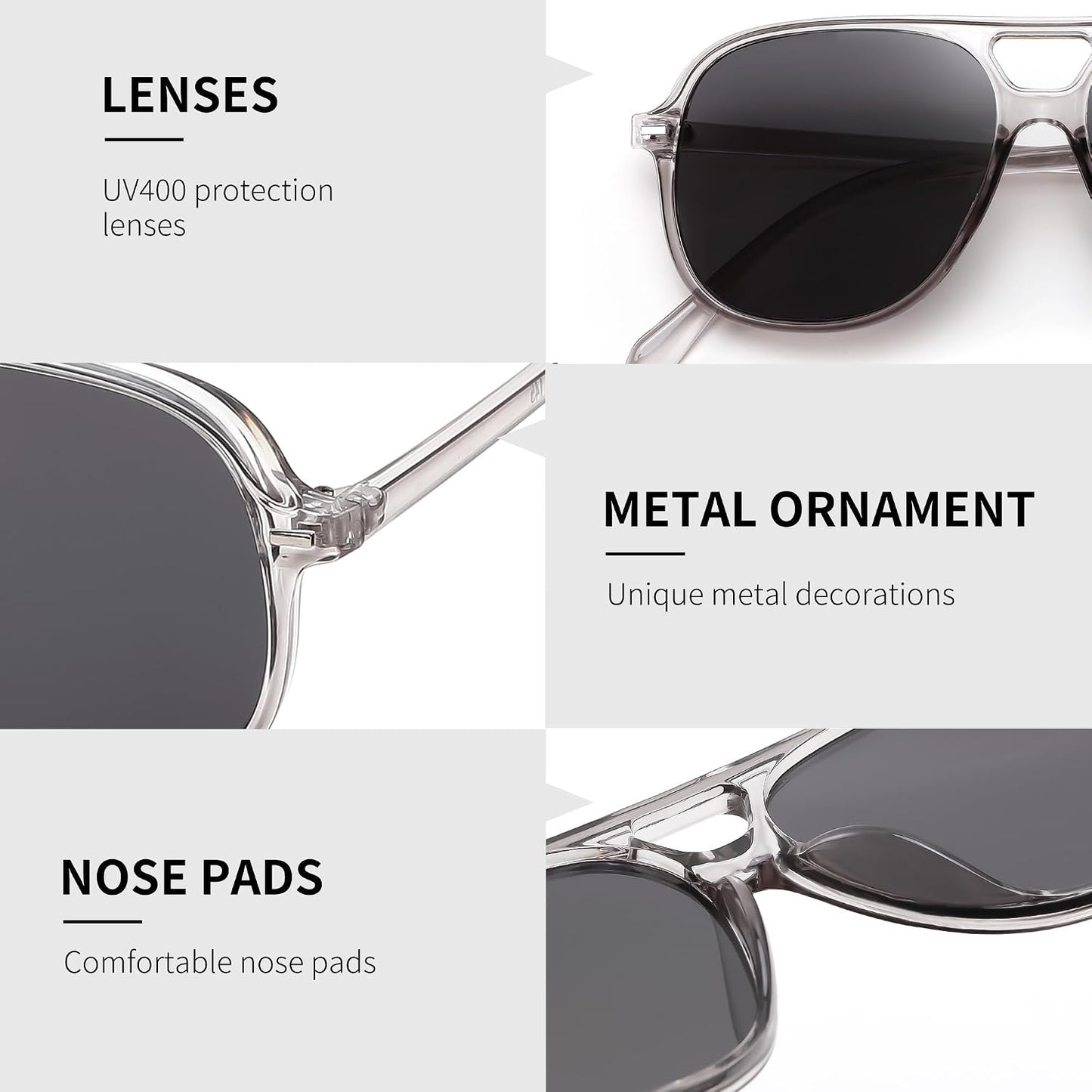 商品图片 26 | B0H1WCGC42 | FEISEDY Retro Square Aviator Sunglasses Women Men Double Bridge B0443