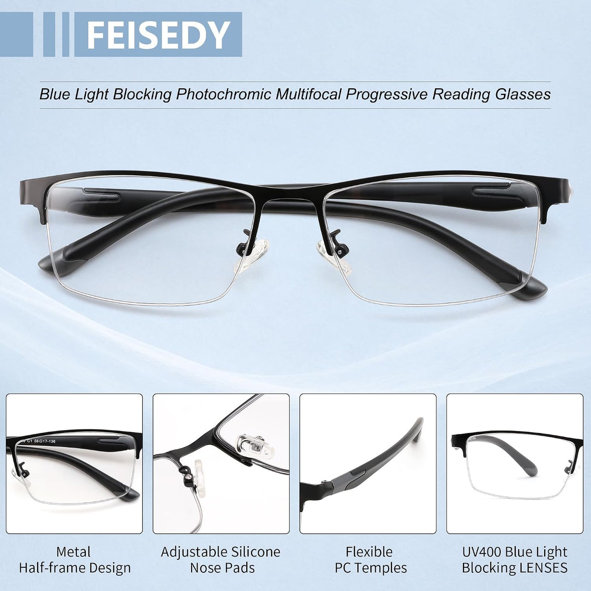 商品图片 5 | B0HBQMR3BM | FEISEDY Photochromic Reading Glasses Blue Light Blocking Readers B1662