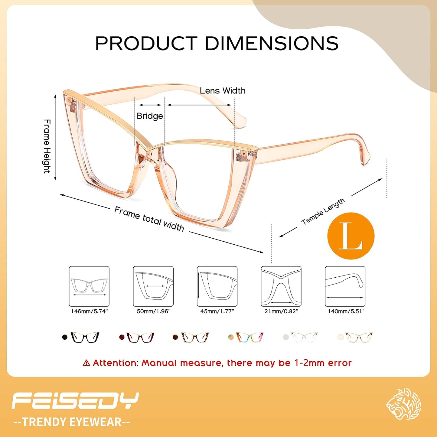 商品图片 14 | B0DGX4KTLX | FEISEDY Fashion Cat Eye Blue Light Blocking Glasses for Women Fake Retro Eyeglasses Oversized Stylish Eyewear Frame B0240