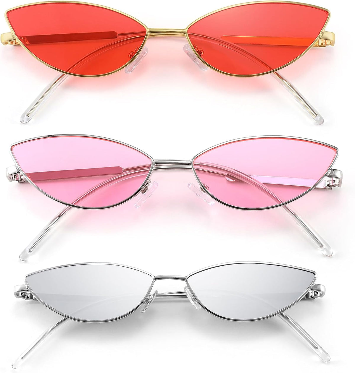 2pack Pink + Red + Silver / 58 Millimeters | B0DZXKBNMP | FEISEDY Y2K Sunglasses for women Men Fashion Cateye Designer B2298