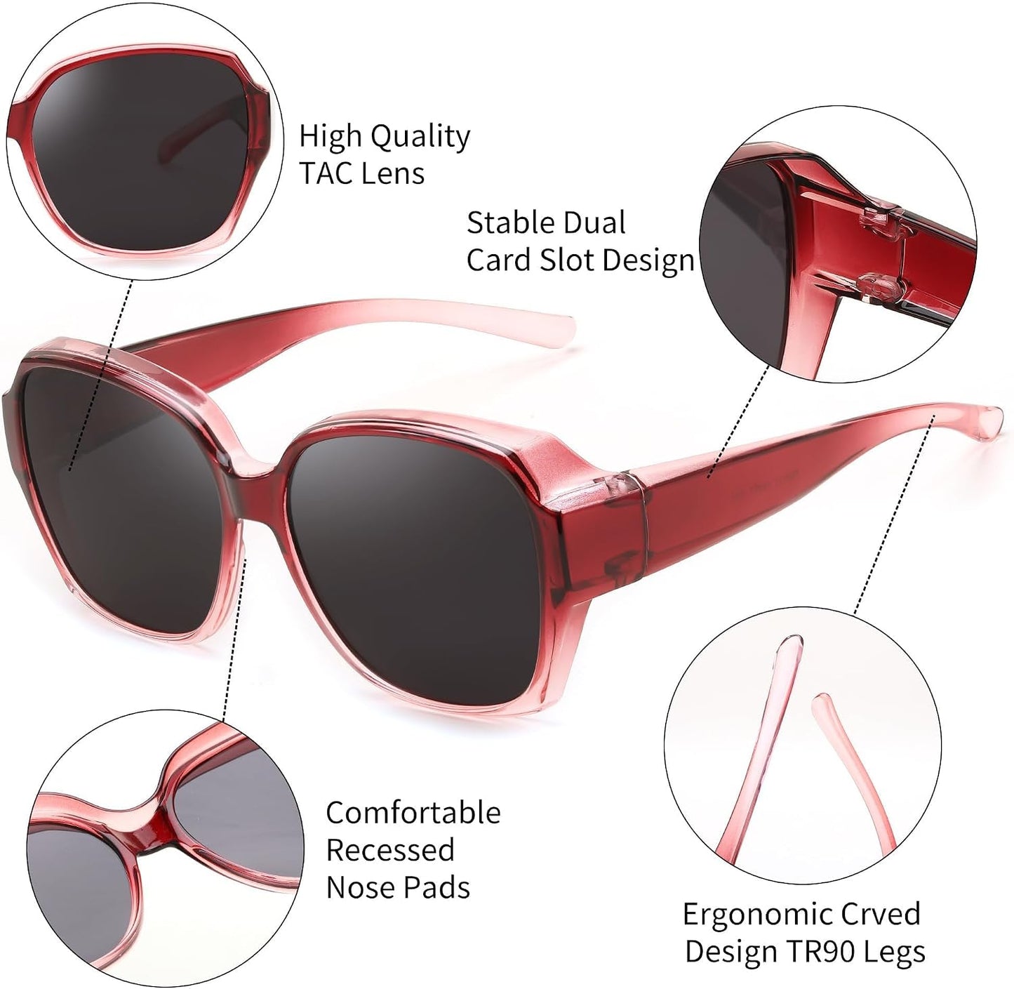 商品图片 12 | B0CPJ88KXS | FEISEDY Fit Over Glasses Sunglasses Polarized for Women Sunglasses Over Prescription Glasses Oversized UV Protection B1114