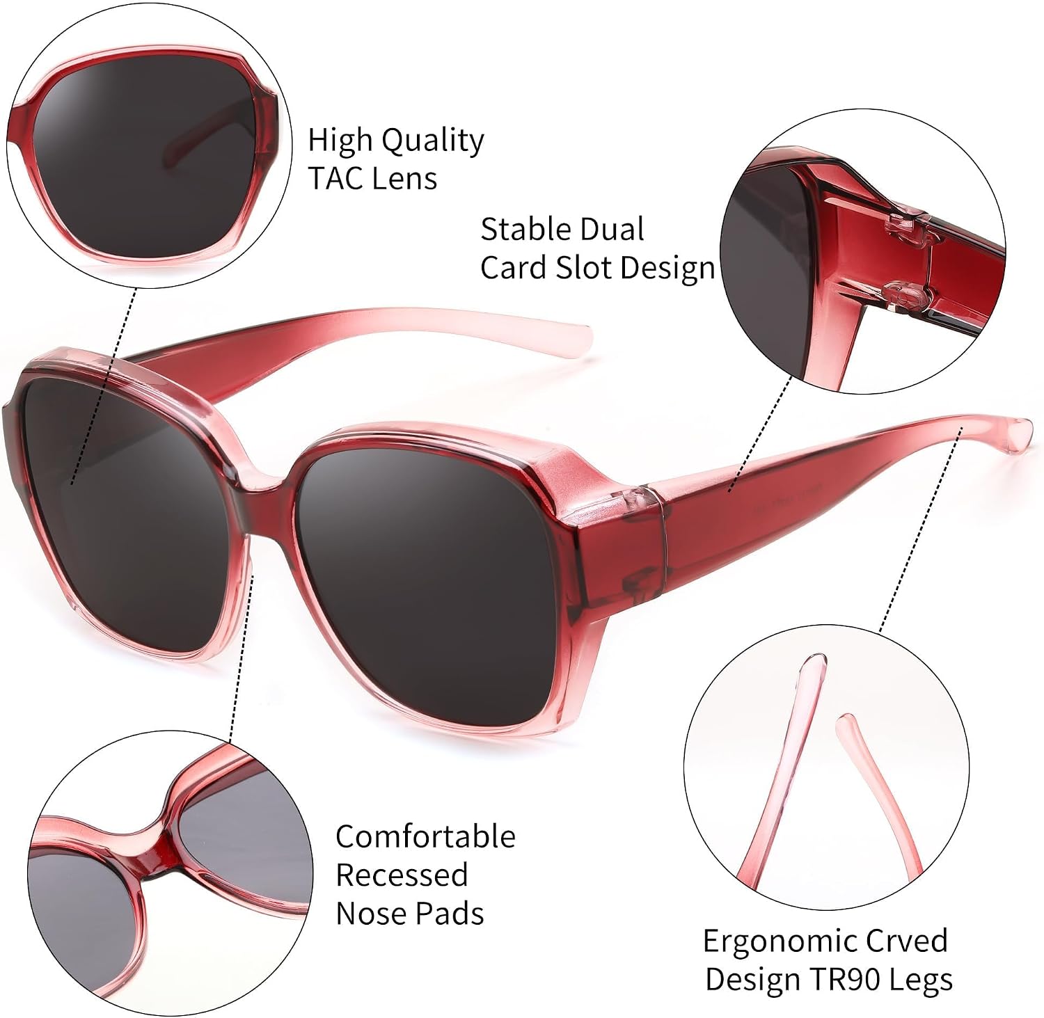 商品图片 12 | B0CPJ88KXS | FEISEDY Fit Over Glasses Sunglasses Polarized for Women Sunglasses Over Prescription Glasses Oversized UV Protection B1114