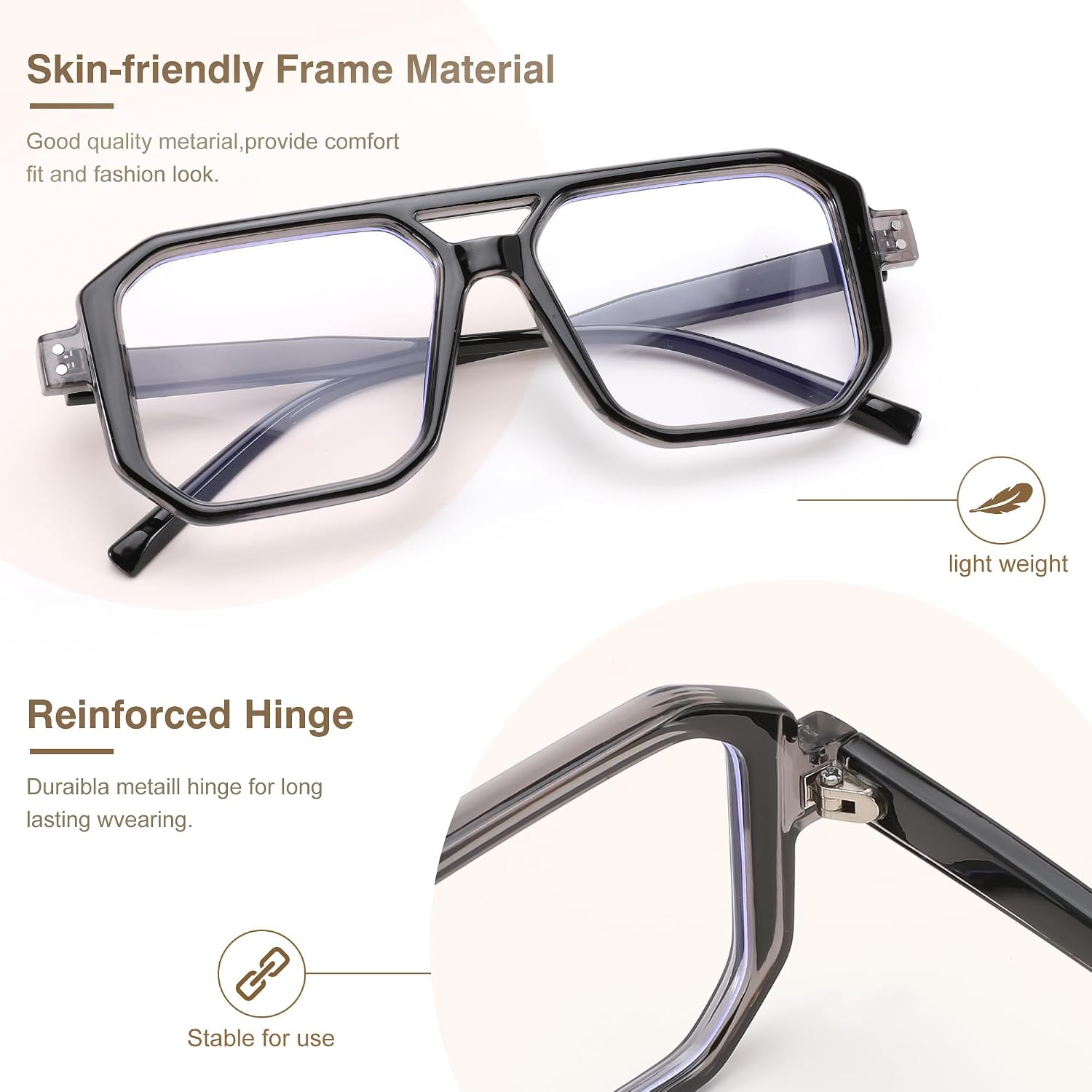商品图片 16 | B0D3P82MGV | FEISEDY Blue Light Blocking Glasses, Aviator Frame Computer Reading/Gaming/TV/Phones Glasses for Women Men B0165