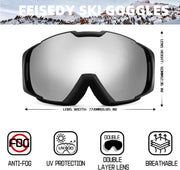 商品图片 73 | B0GHRB6WCQ | FEISEDY Ski Goggles, OTG Snow Sport Goggles for Adult Youth, Anti-Fog UV400 Protection Bendable Dual-Lenses B2961