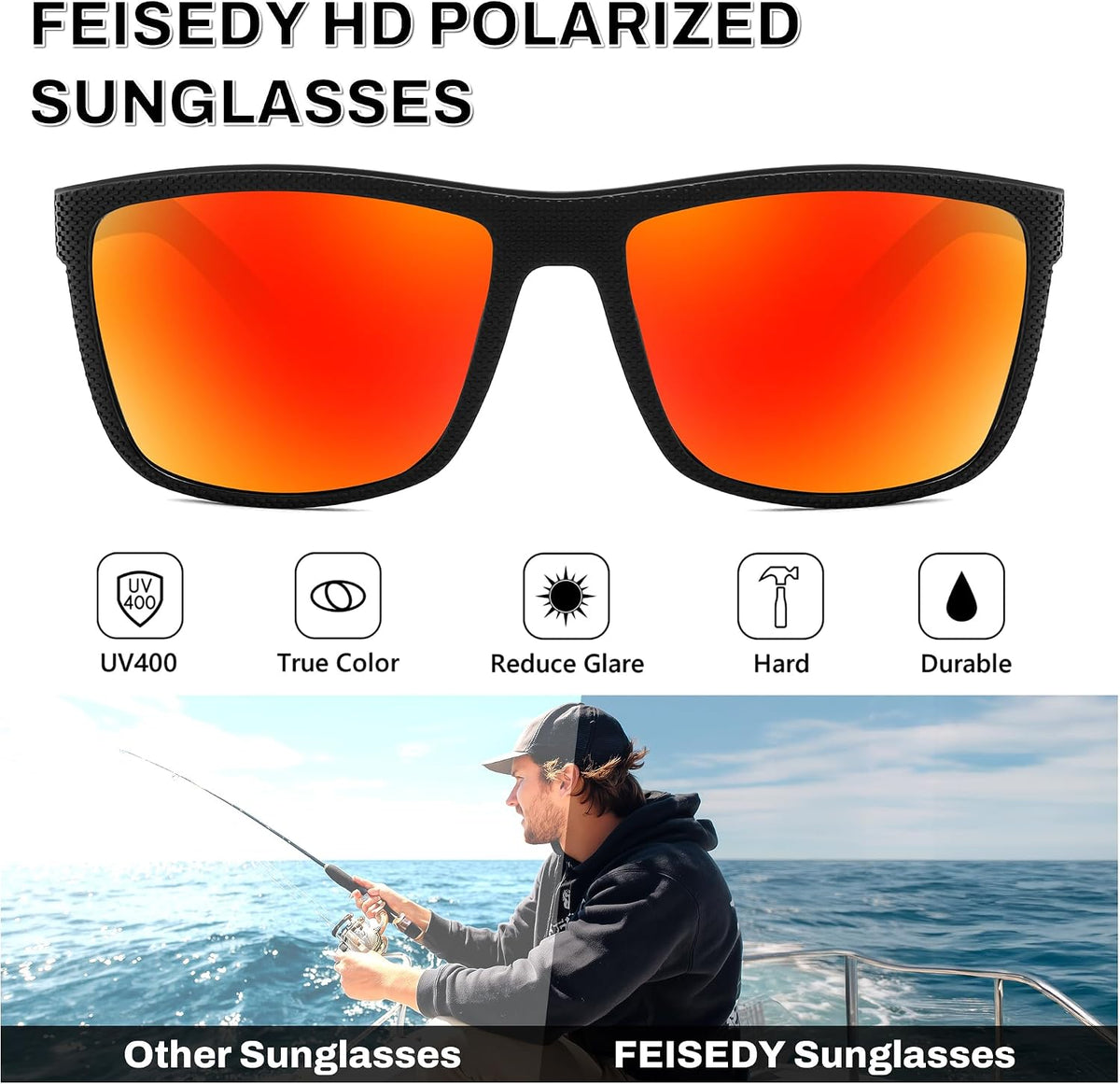 ÉÌƷͼƬ 16 | B0F8J2TQSK | FEISEDY Polarized Sunglasses for Men and Women Lightweight Frame Sun Glasses with UV400 Protection for Driving Fishing B0301