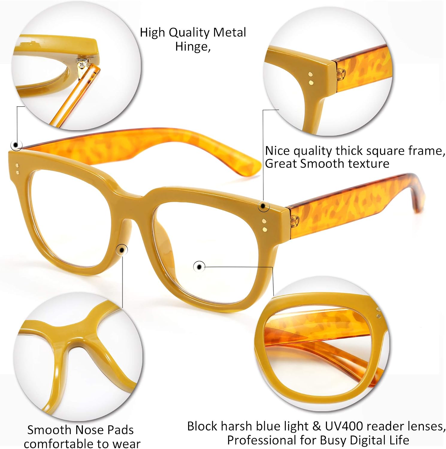 商品图片 31 | B0DBQFZT73 | FEISEDY Retro Square Thick Big Frame Blue Light Blocking Reading Glasses Anti Glare Digital Eyestrain Reader B2523