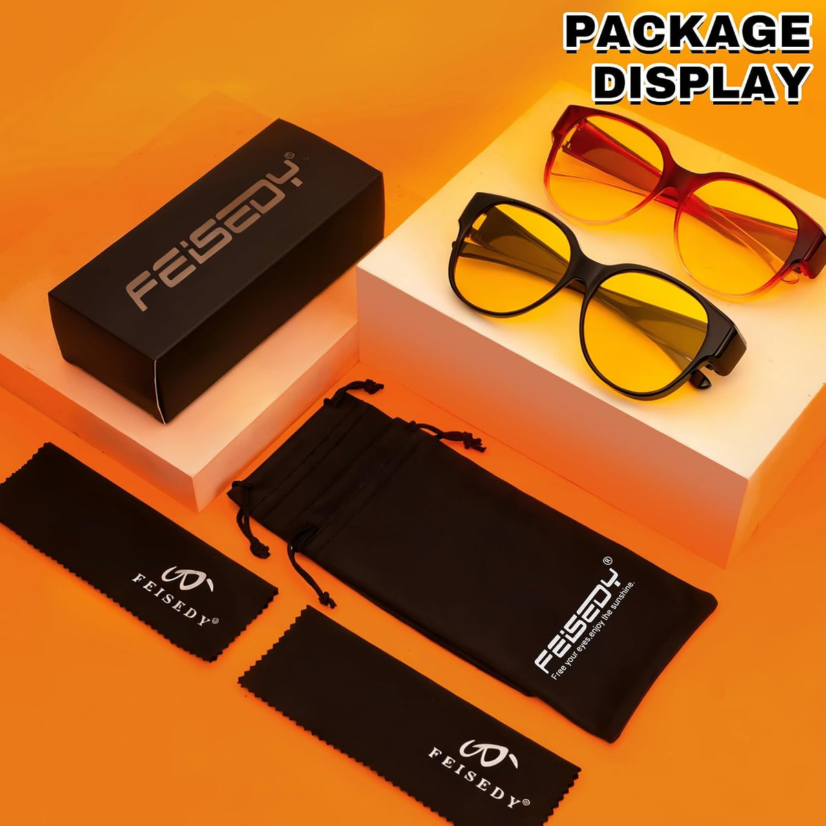 ÉÌƷͼƬ 28 | B0FX4NQCGM | FEISEDY 2Pack Night Driving Glasses Over Glasses with Yellow Lenses Fit Over Polarized Nighttime Sunglasses B0331
