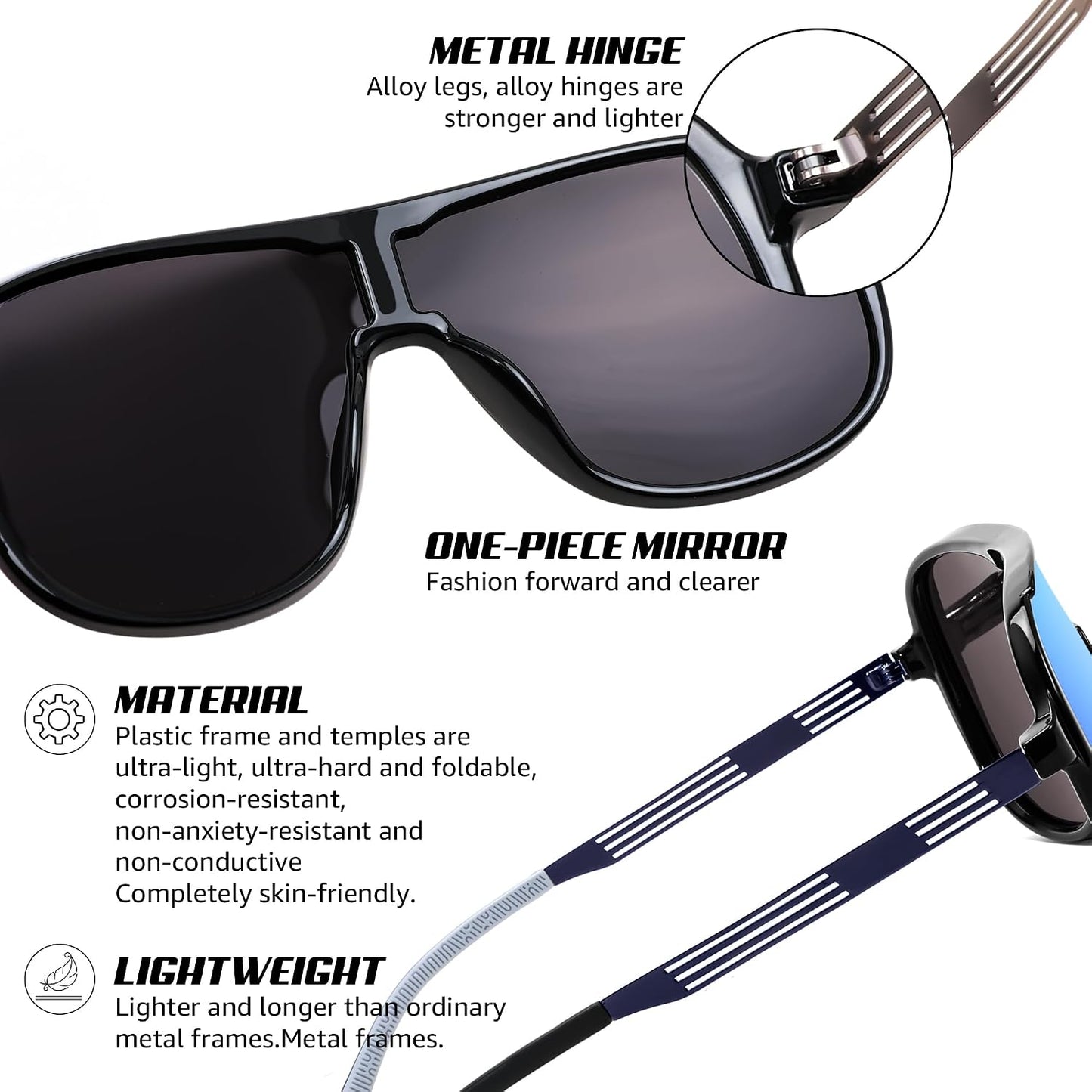 商品图片 4 | B0DSV55WLM | FEISEDY Polarized Sunglasses Men Women Mirrored One Piece Lens B0277