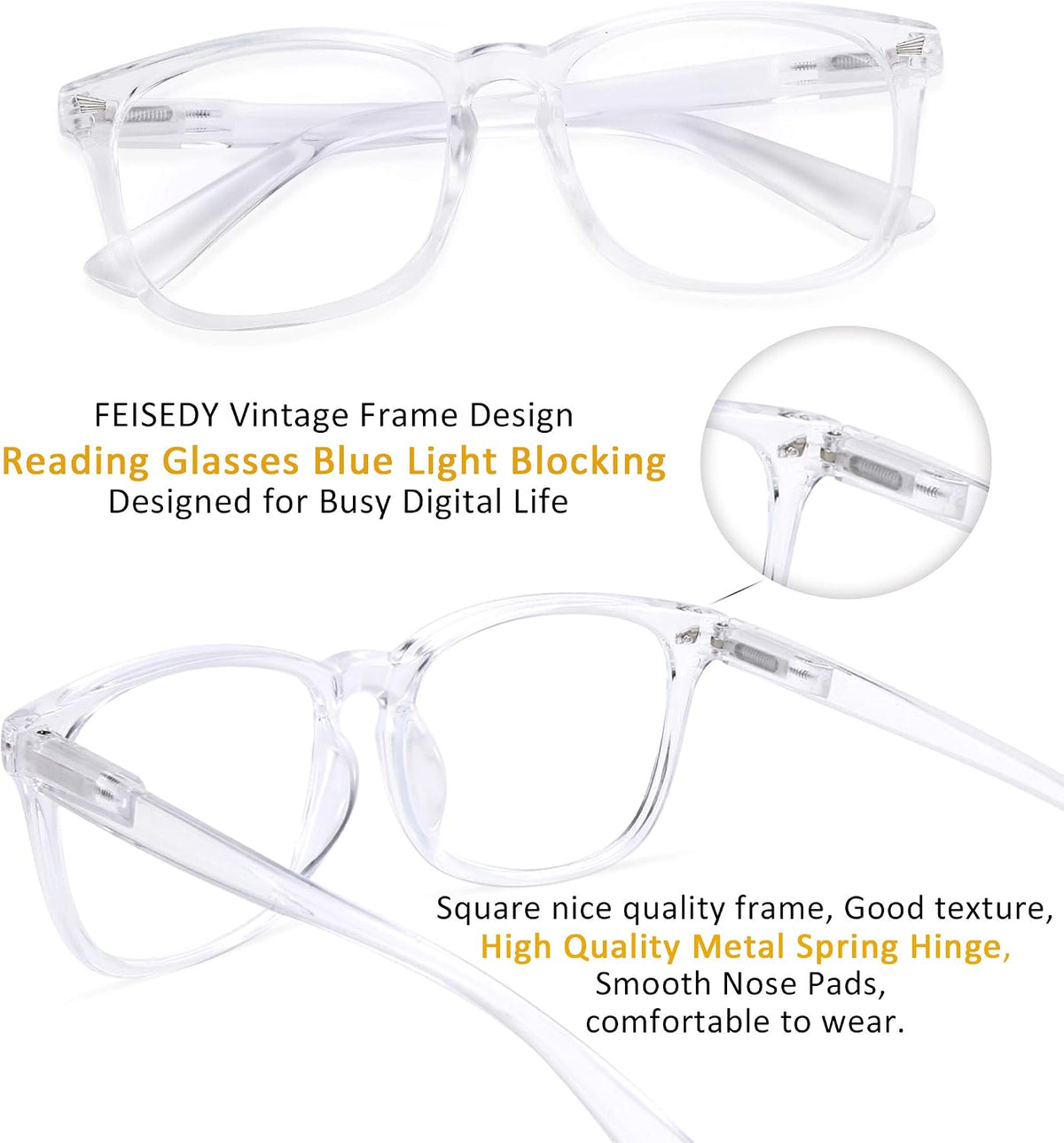 商品图片 3 | B07Z1DRZ89 | FEISEDY Vintage Reading Blue Light Blocking Glasses Women Men Reader Spring Hinge Glasses B2519