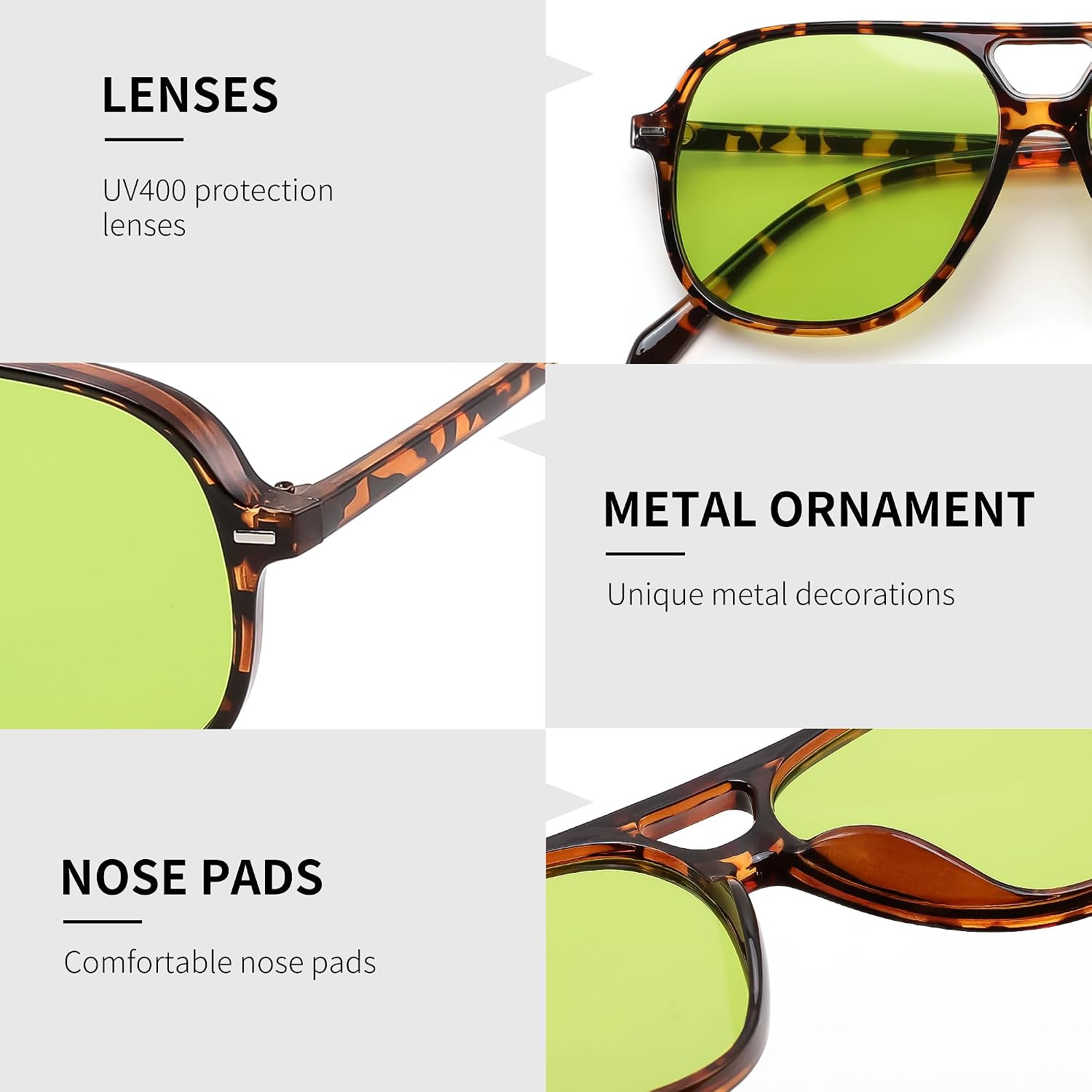 商品图片 21 | B0H1WCGC42 | FEISEDY Retro Square Aviator Sunglasses Women Men Double Bridge B0443